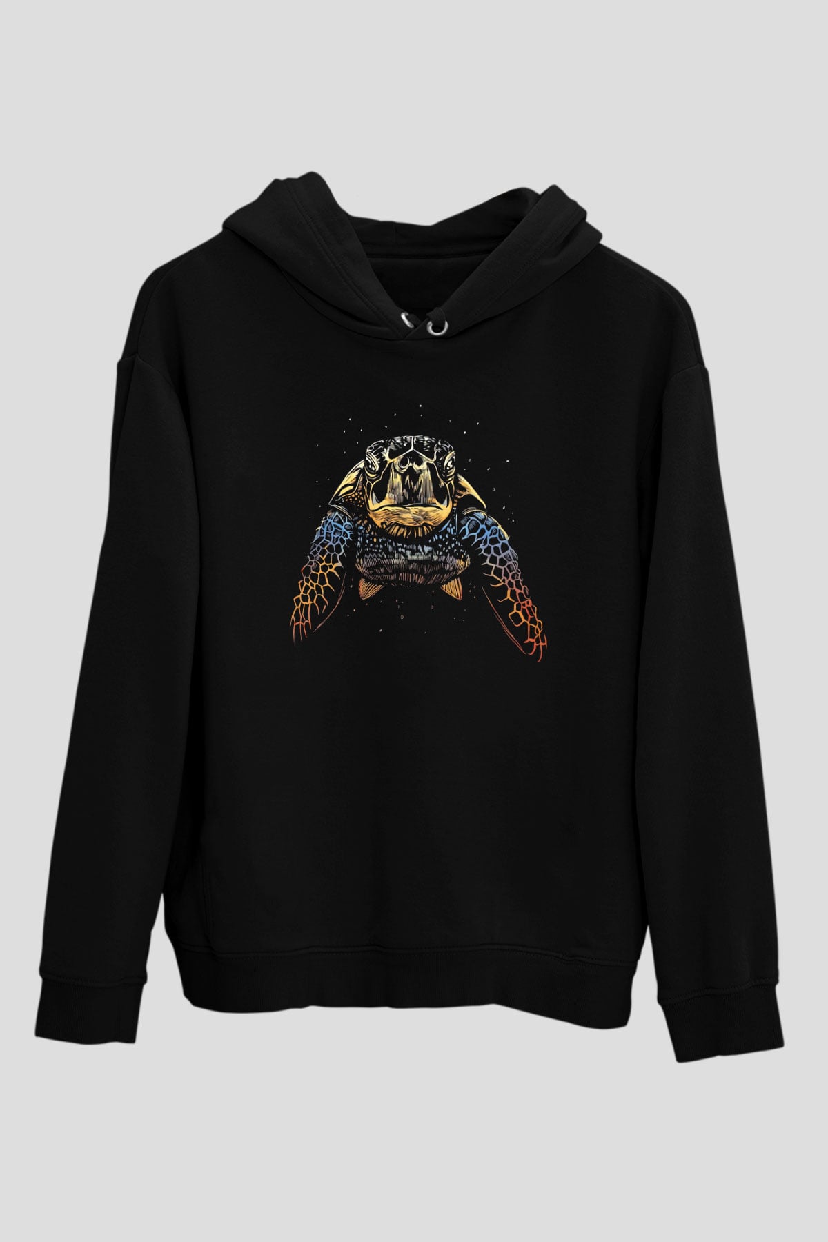 Deniz canlıları Siyah Unisex Kapüşonlu Sweatshirt