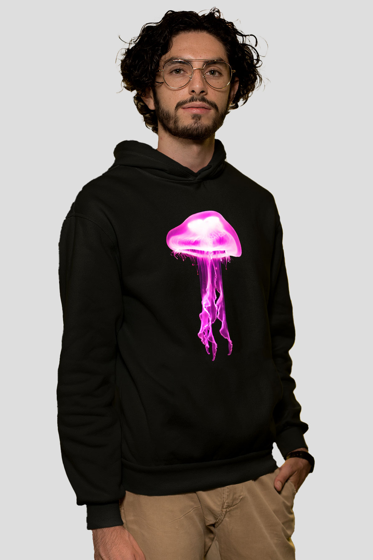 Deniz canlıları Siyah Unisex Kapüşonlu Sweatshirt