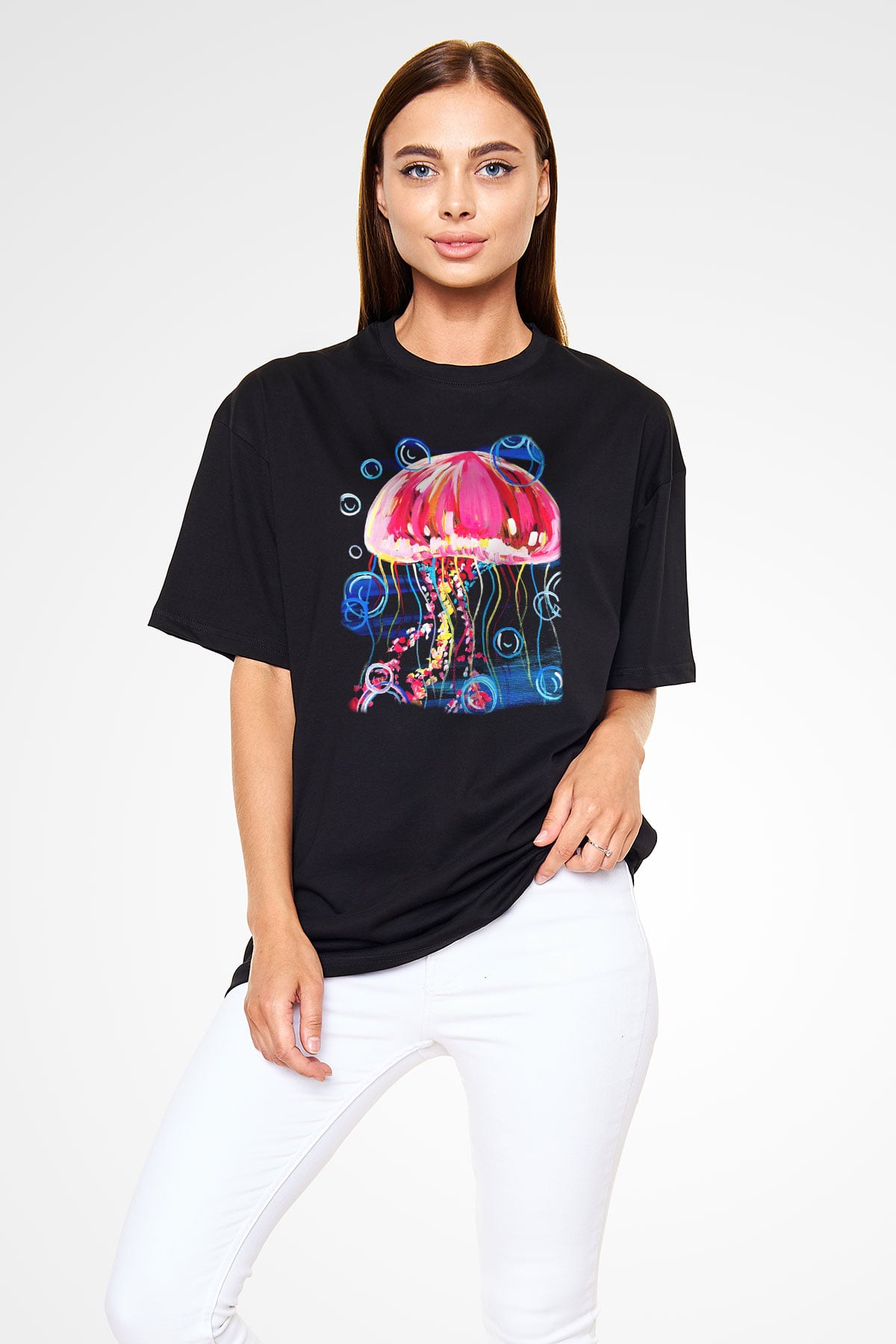 Deniz canlıları Siyah Unisex Oversize Tişört T-Shirt