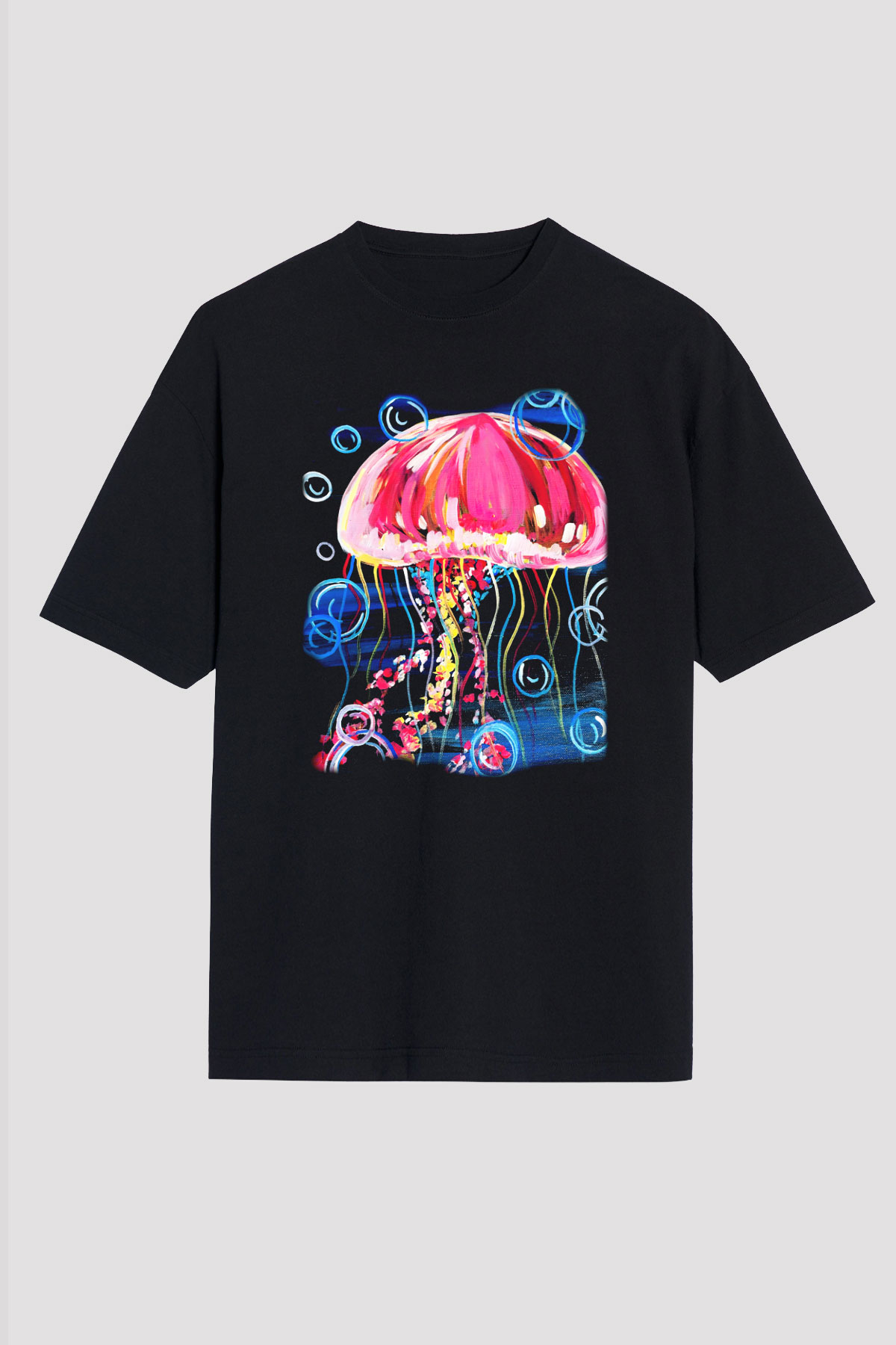 Deniz canlıları Siyah Unisex Oversize Tişört T-Shirt