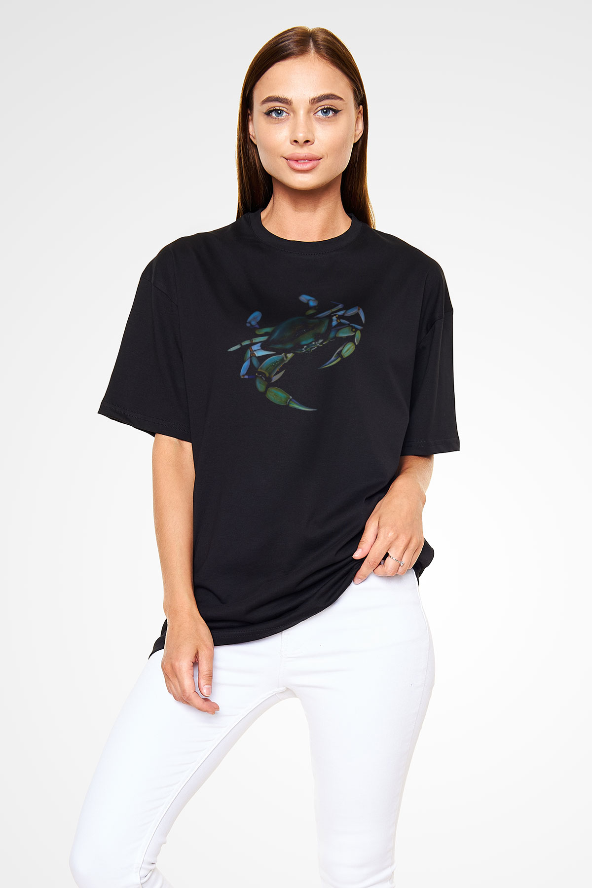 Deniz canlıları Siyah Oversize Tişört Oversize T-shirt - TişörtFabrikası