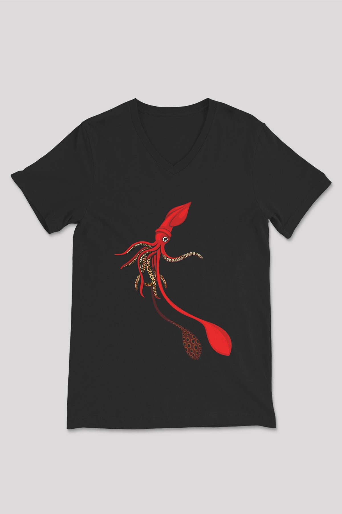 Deniz canlıları Siyah Unisex V Yaka Tişört T-Shirt