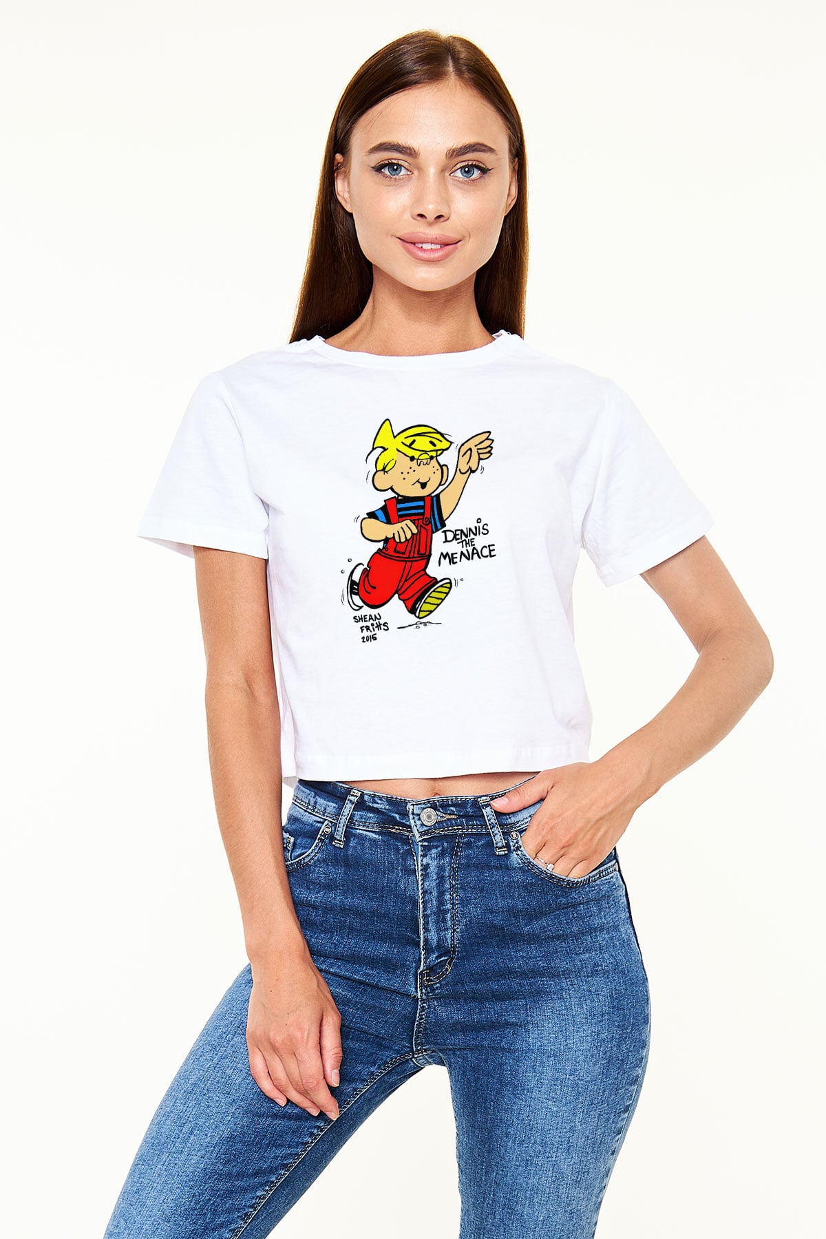 Dennis the Menace Beyaz  Crop Top Tişört