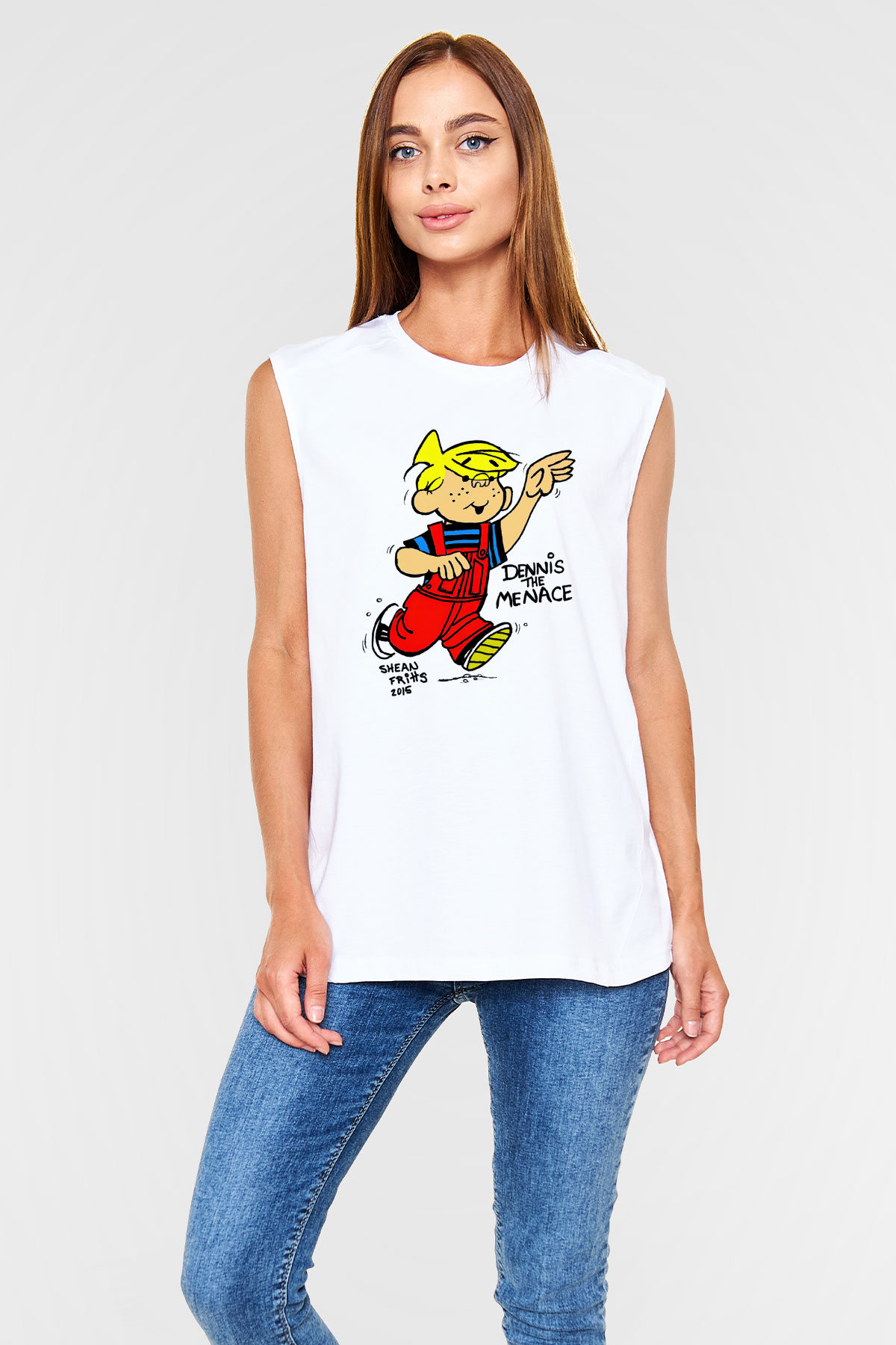 Dennis the Menace Beyaz Unisex Kolsuz Tişört