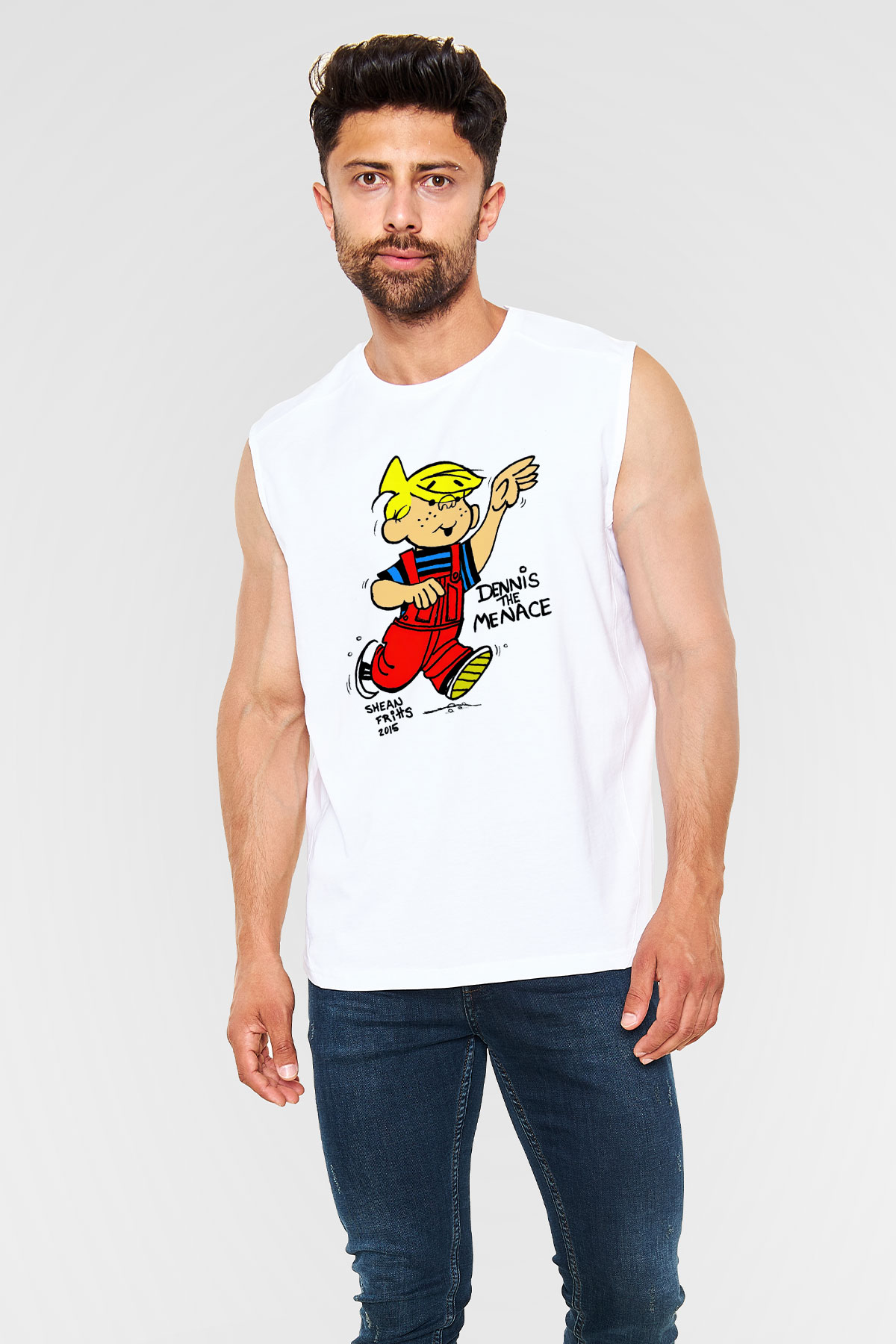 Dennis the Menace Beyaz Unisex Kolsuz Tişört