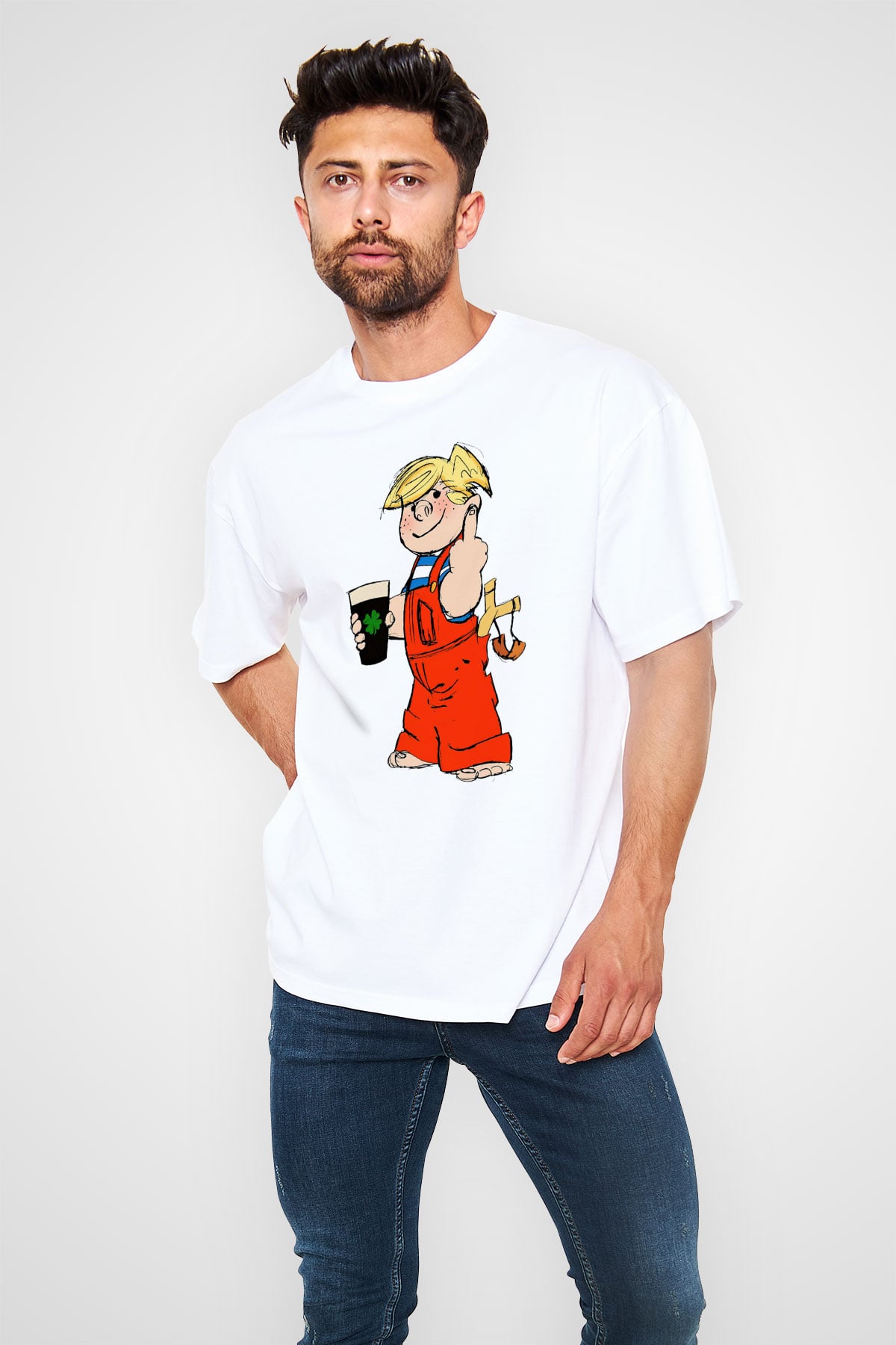 Dennis the Menace Beyaz Unisex Oversize Tişört