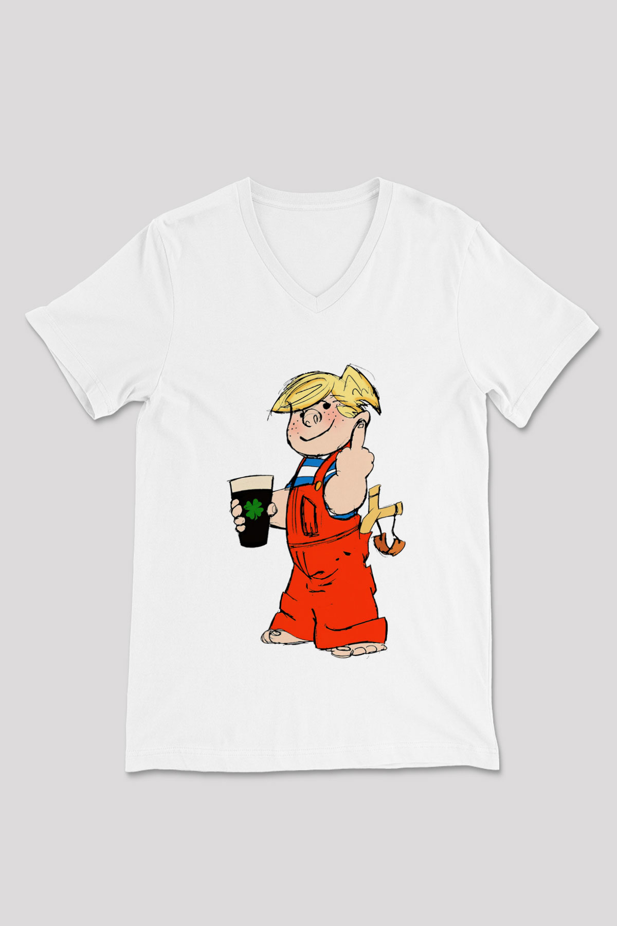 Dennis the Menace Beyaz Unisex V Yaka Tişört