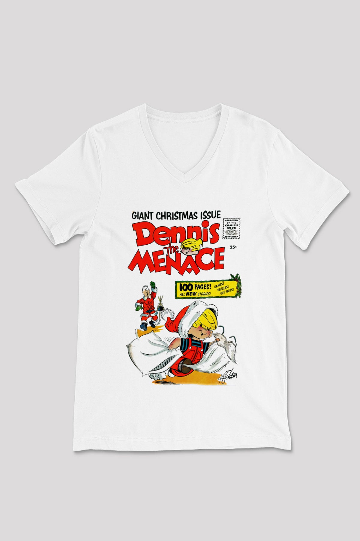 Dennis the Menace Beyaz Unisex V Yaka Tişört