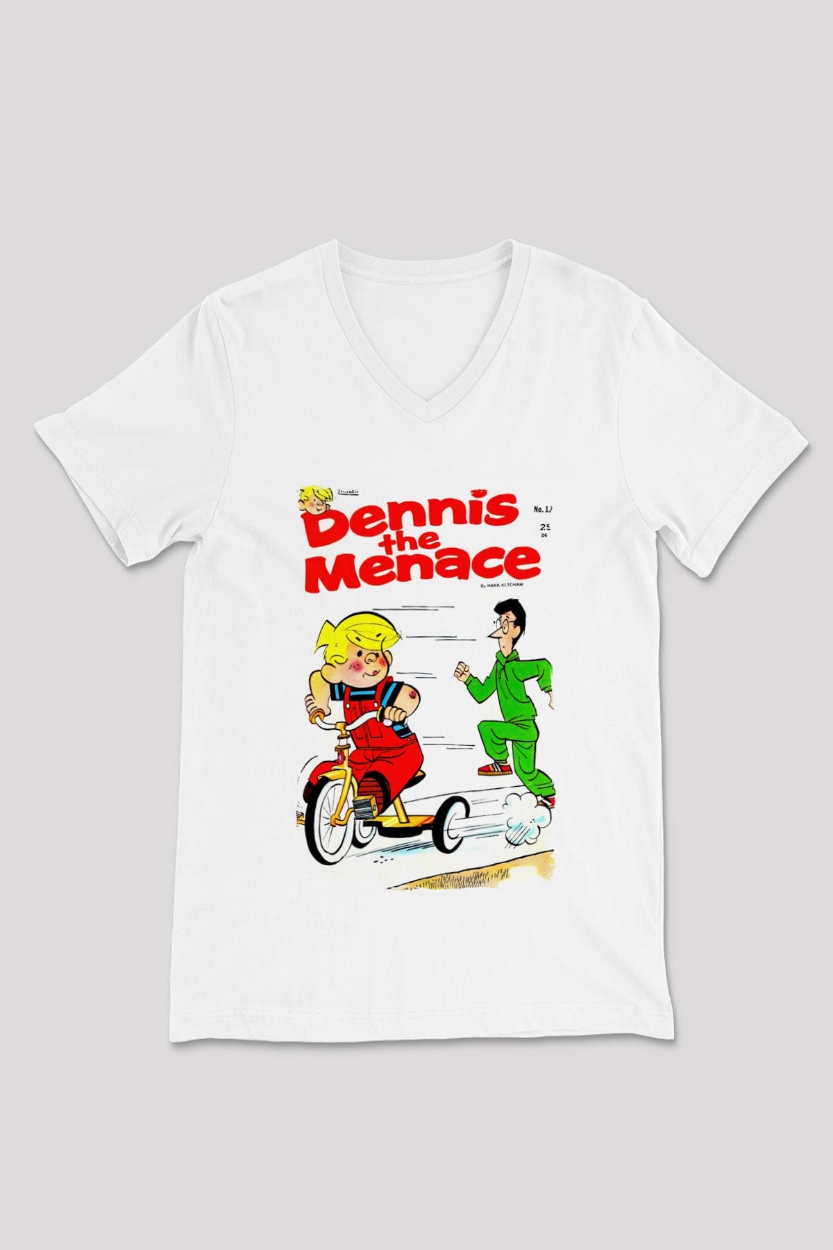 Dennis the Menace Beyaz Unisex V Yaka Tişört