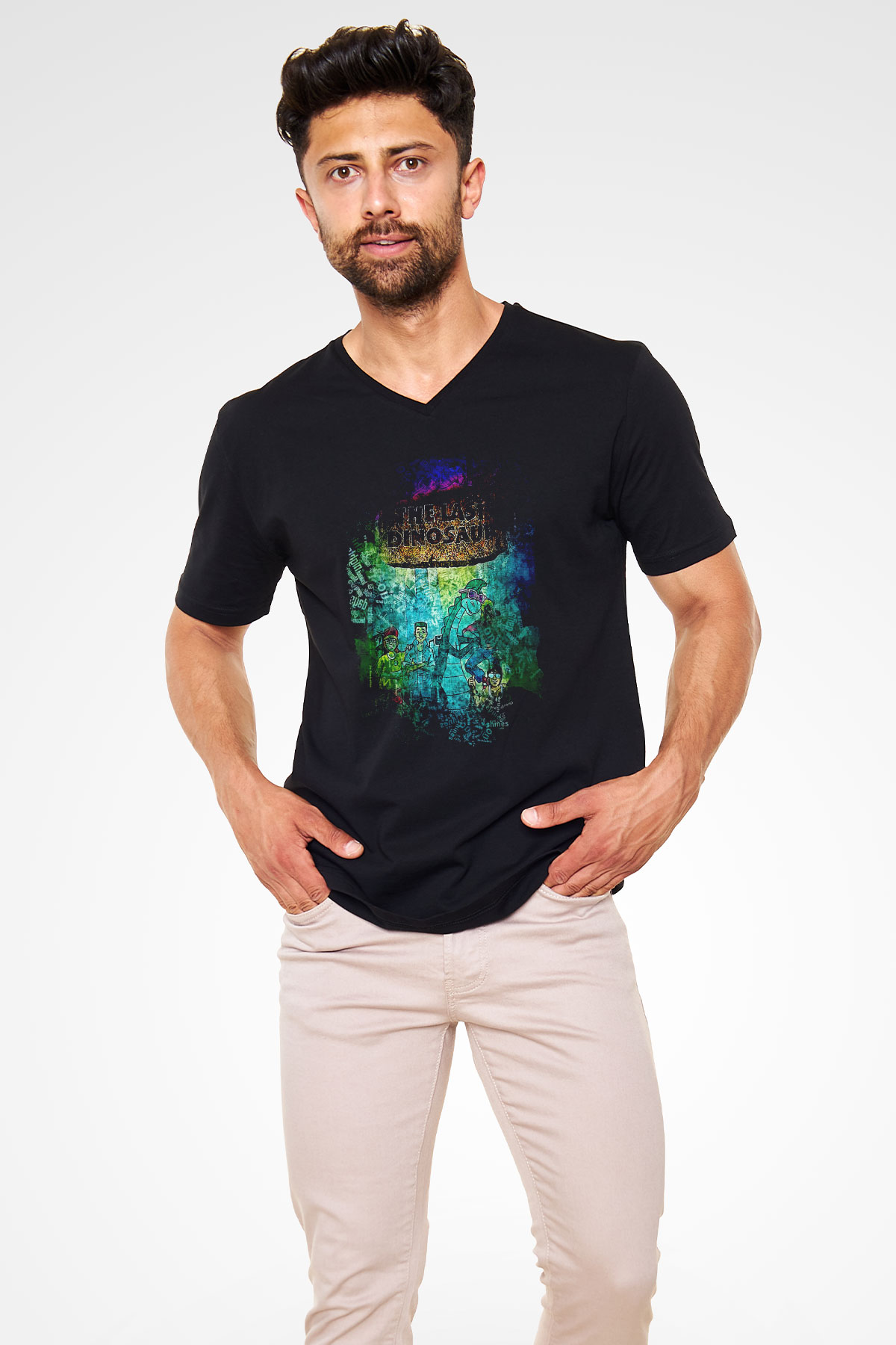 Denver, the Last Dinosaur Siyah Unisex  V Yaka Tişört