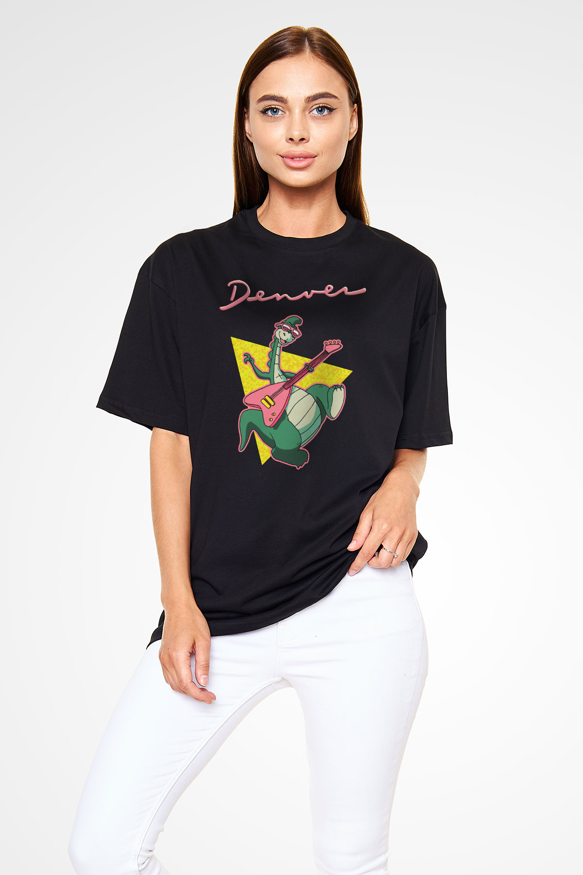 Denver, the Last Dinosaur Siyah Unisex Oversize Tişört
