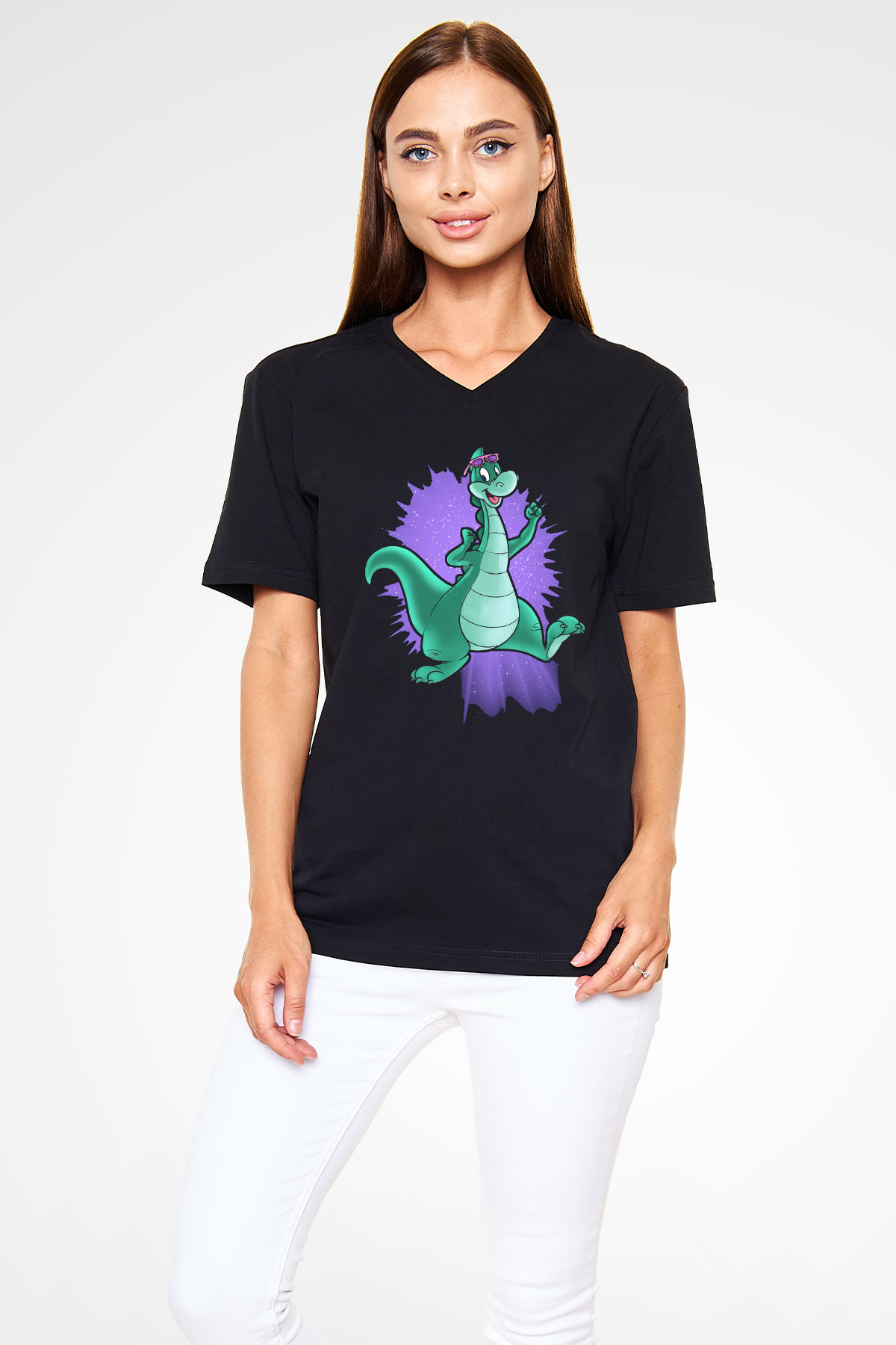 Denver, the Last Dinosaur Siyah Unisex V Yaka Tişört