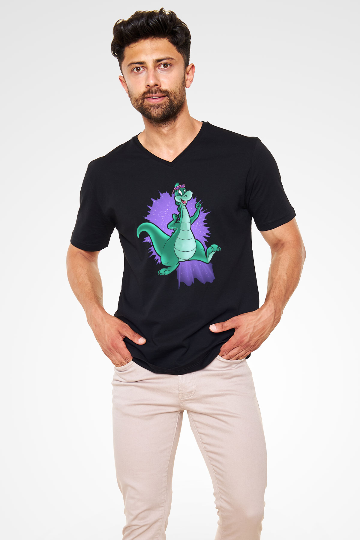 Denver, the Last Dinosaur Siyah Unisex V Yaka Tişört
