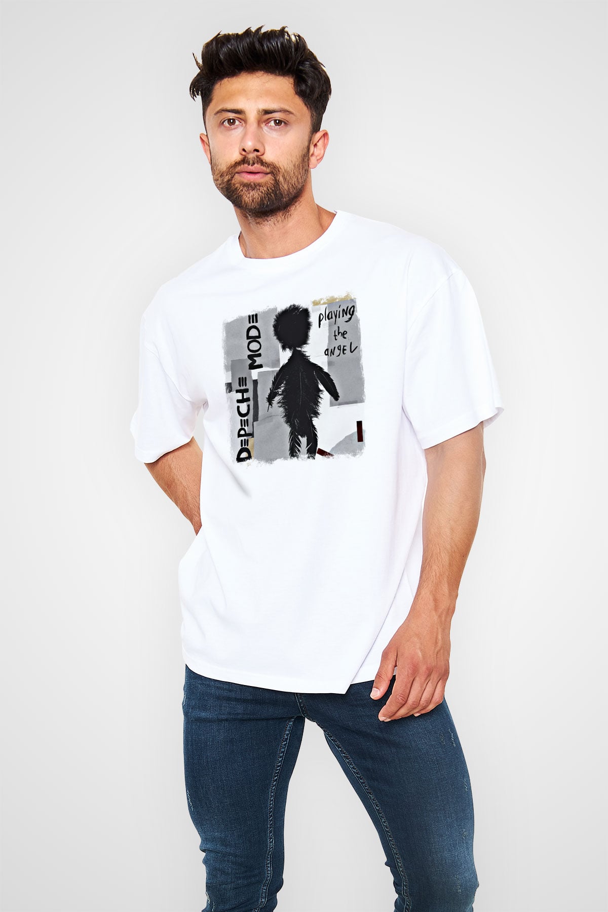 Depeche Mode Baskılı Unisex Beyaz Oversize Tişört