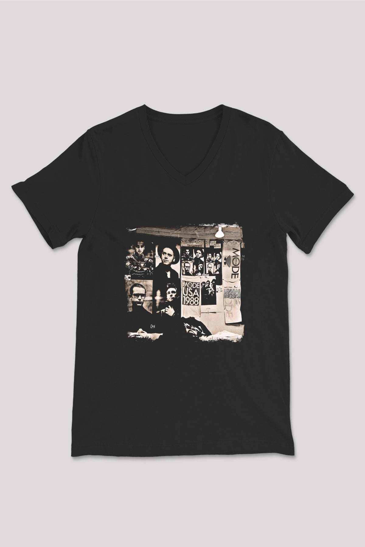 Depeche Mode Baskılı Unisex Siyah V Yaka Tişört