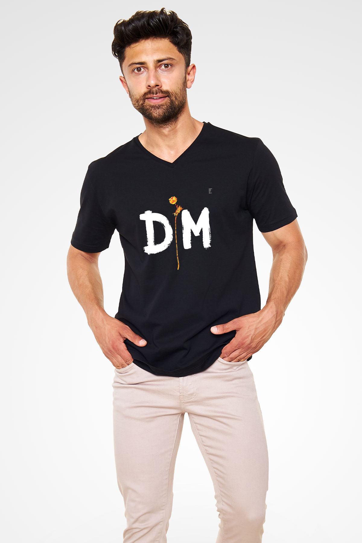 Depeche Mode Baskılı Unisex Siyah V Yaka Tişört