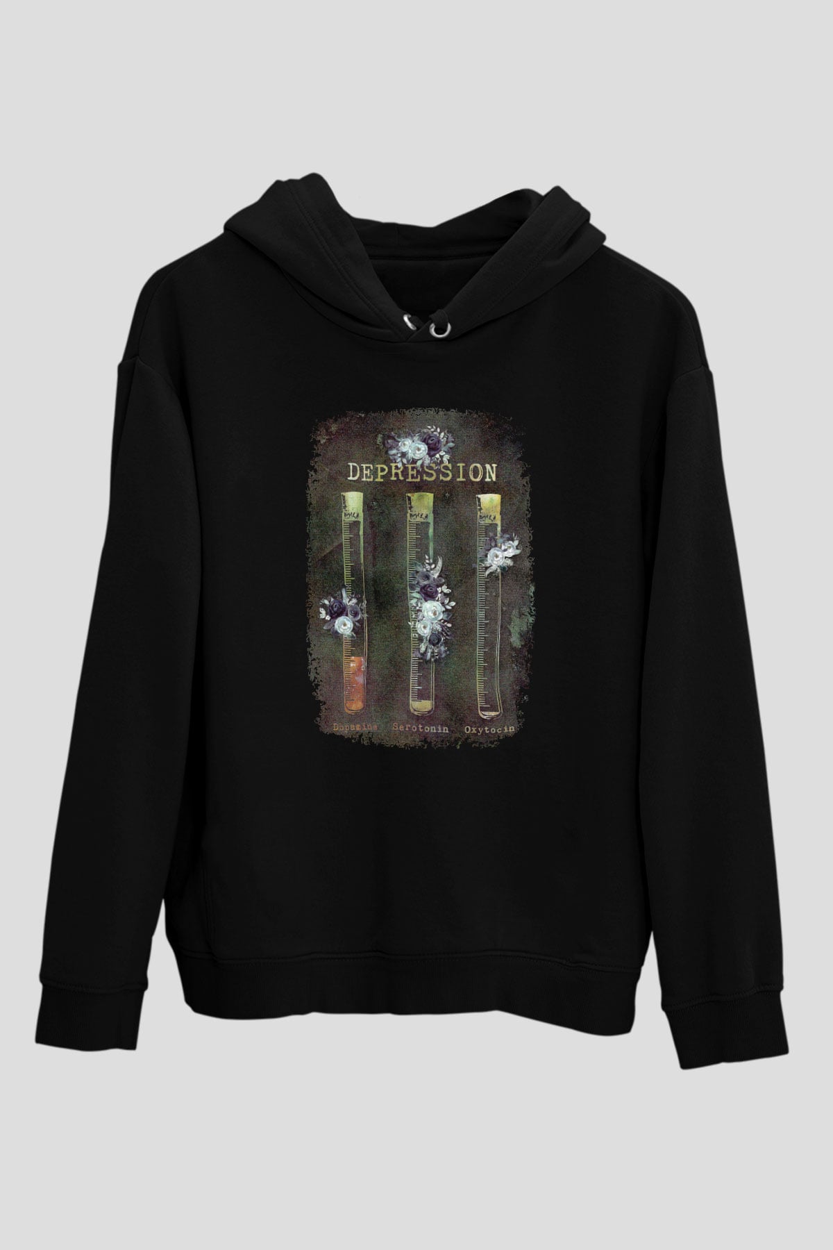 Depresyon Formülü Hormonlar Baskılı Unisex Siyah Hoodie