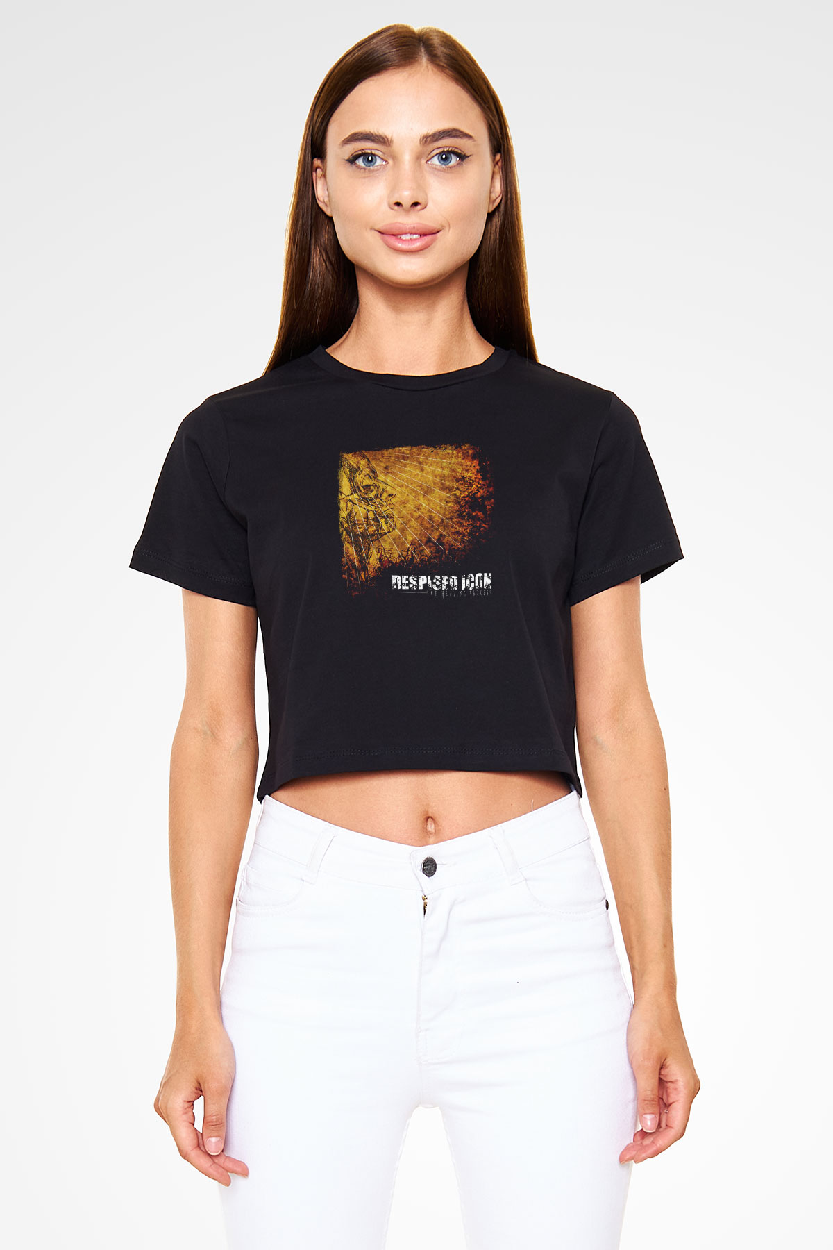 Despised Icon Baskılı Unisex Siyah Crop Top Tişört