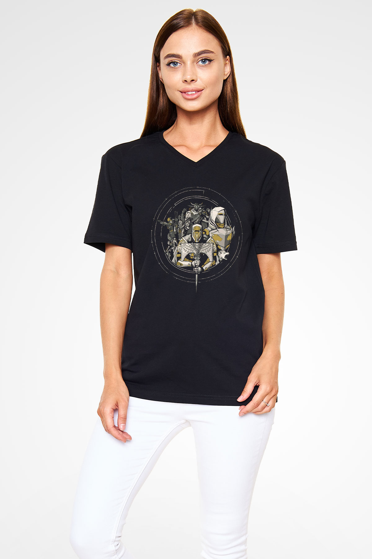 Destiny: Rise of Iron Siyah Unisex V Yaka Tişört T-Shirt