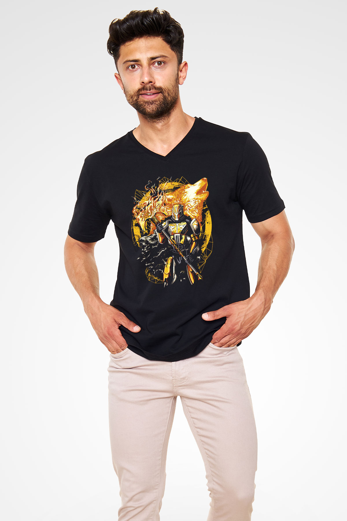 Destiny: Rise of Iron Siyah Unisex V Yaka Tişört T-Shirt