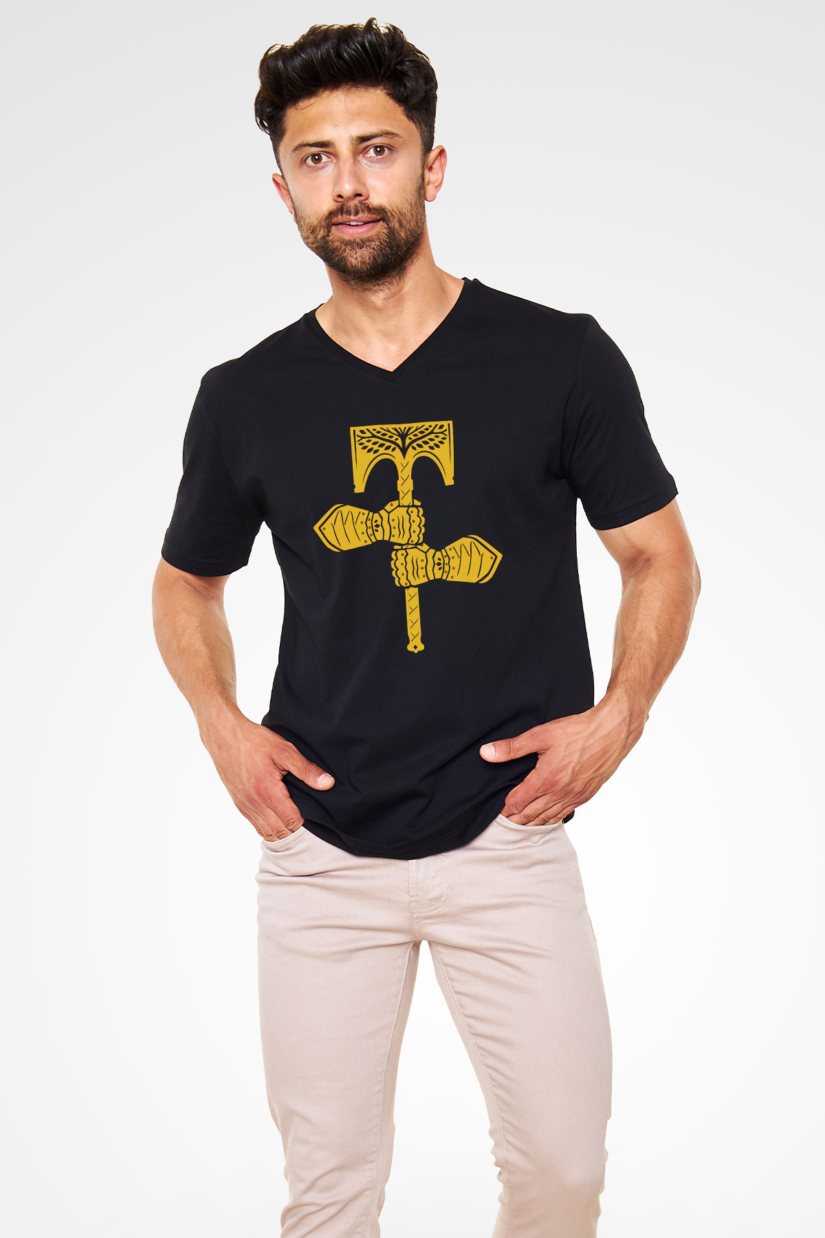 Destiny: Rise of Iron Siyah Unisex V Yaka Tişört T-Shirt