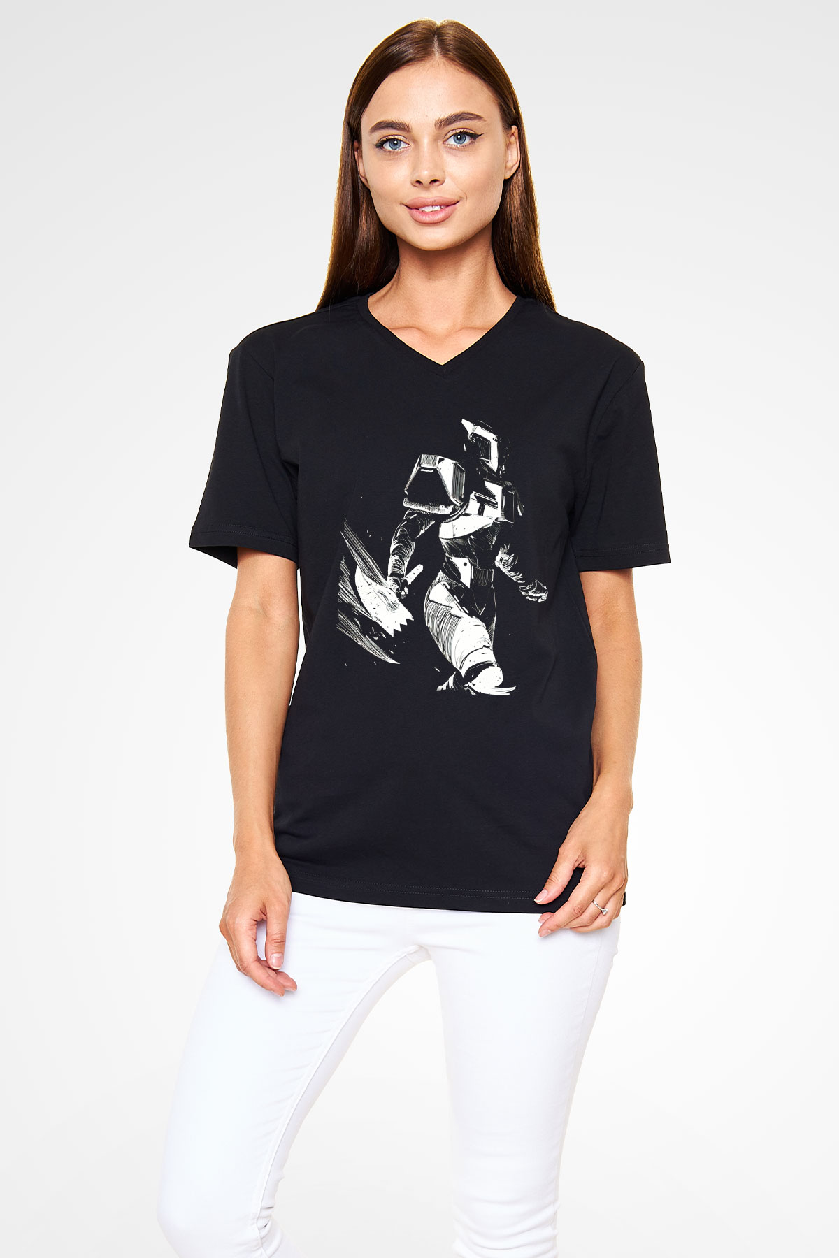 Destiny: Rise of Iron Siyah Unisex V Yaka Tişört T-Shirt