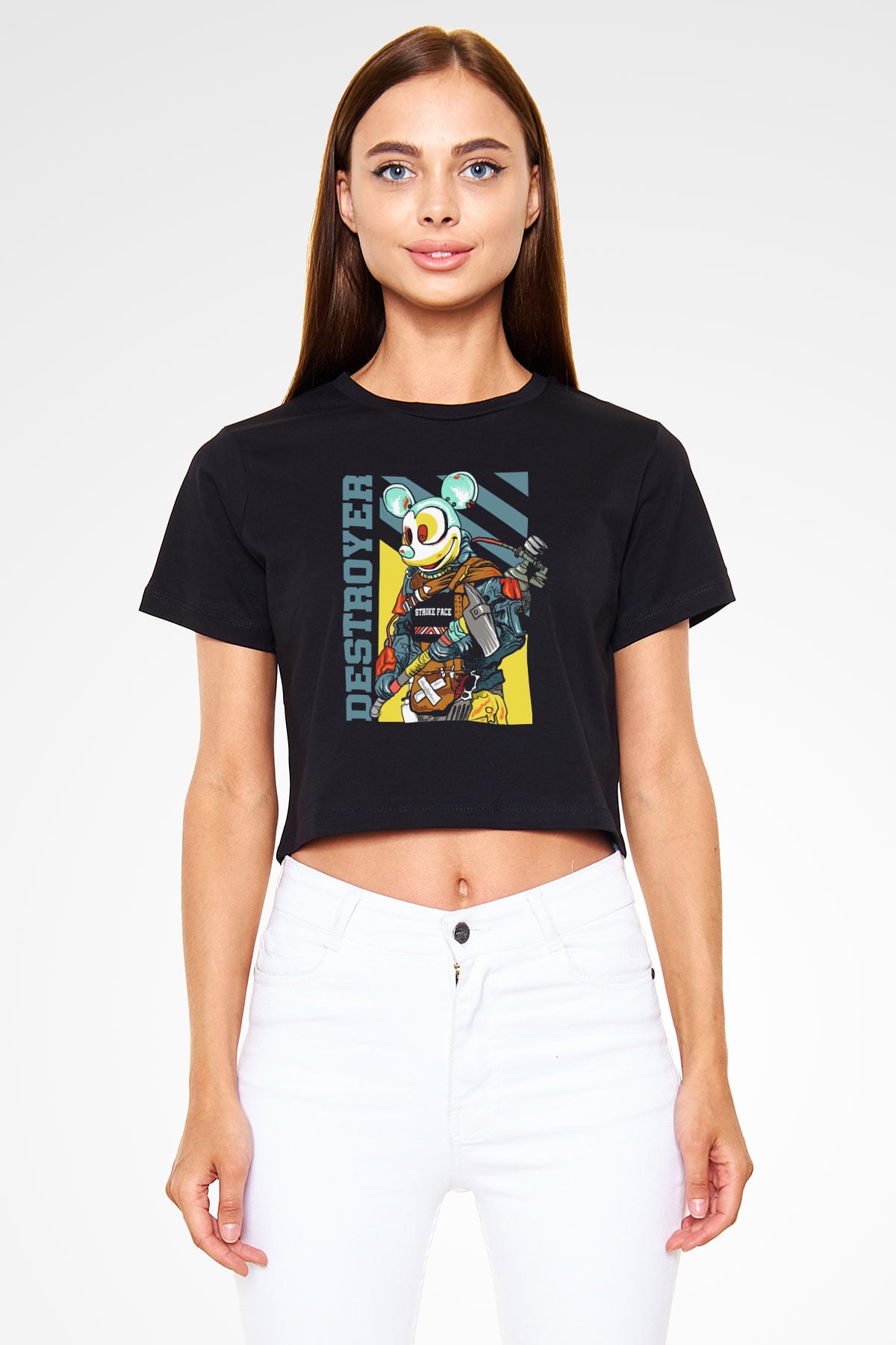 Destroyer Baskılı  Siyah  Crop Top Tişört