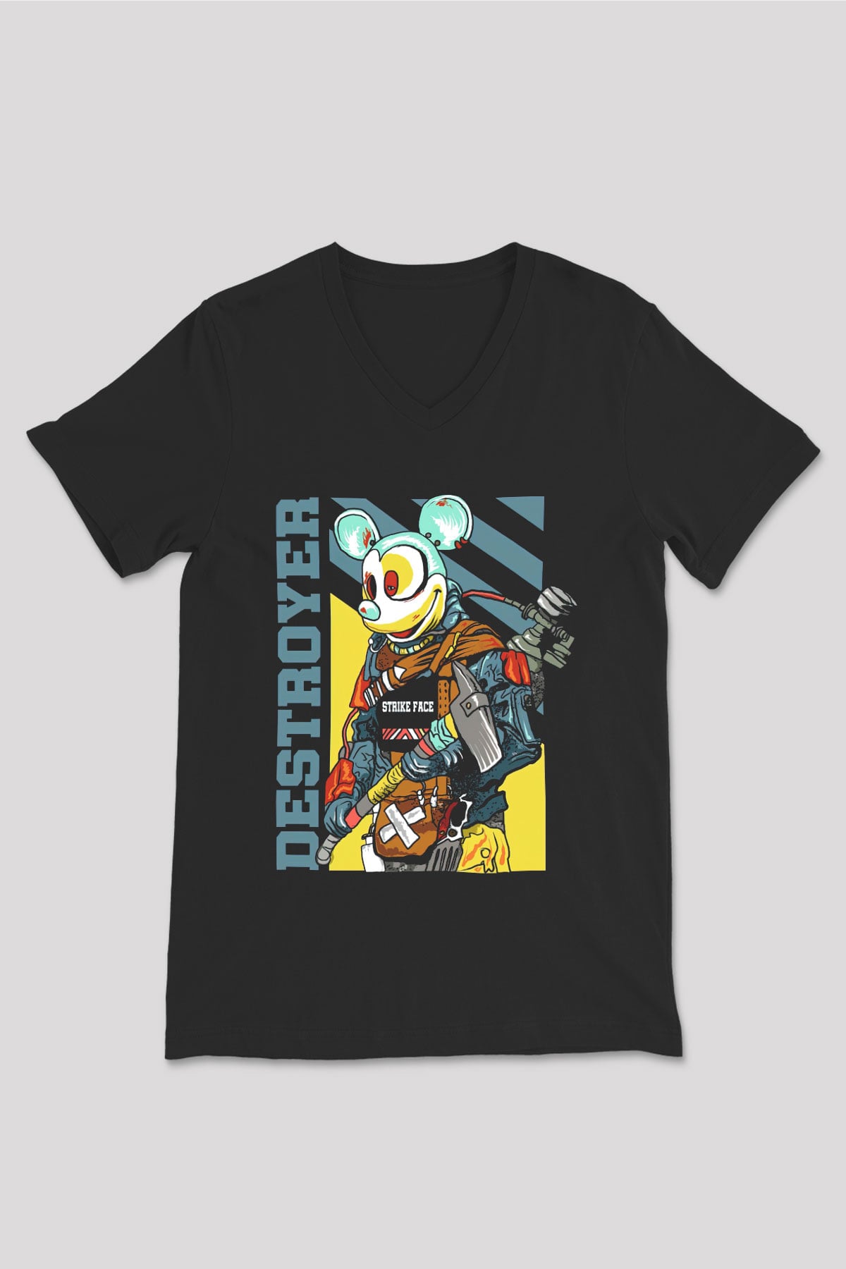 Destroyer Baskılı Unisex Siyah  V Yaka Tişört