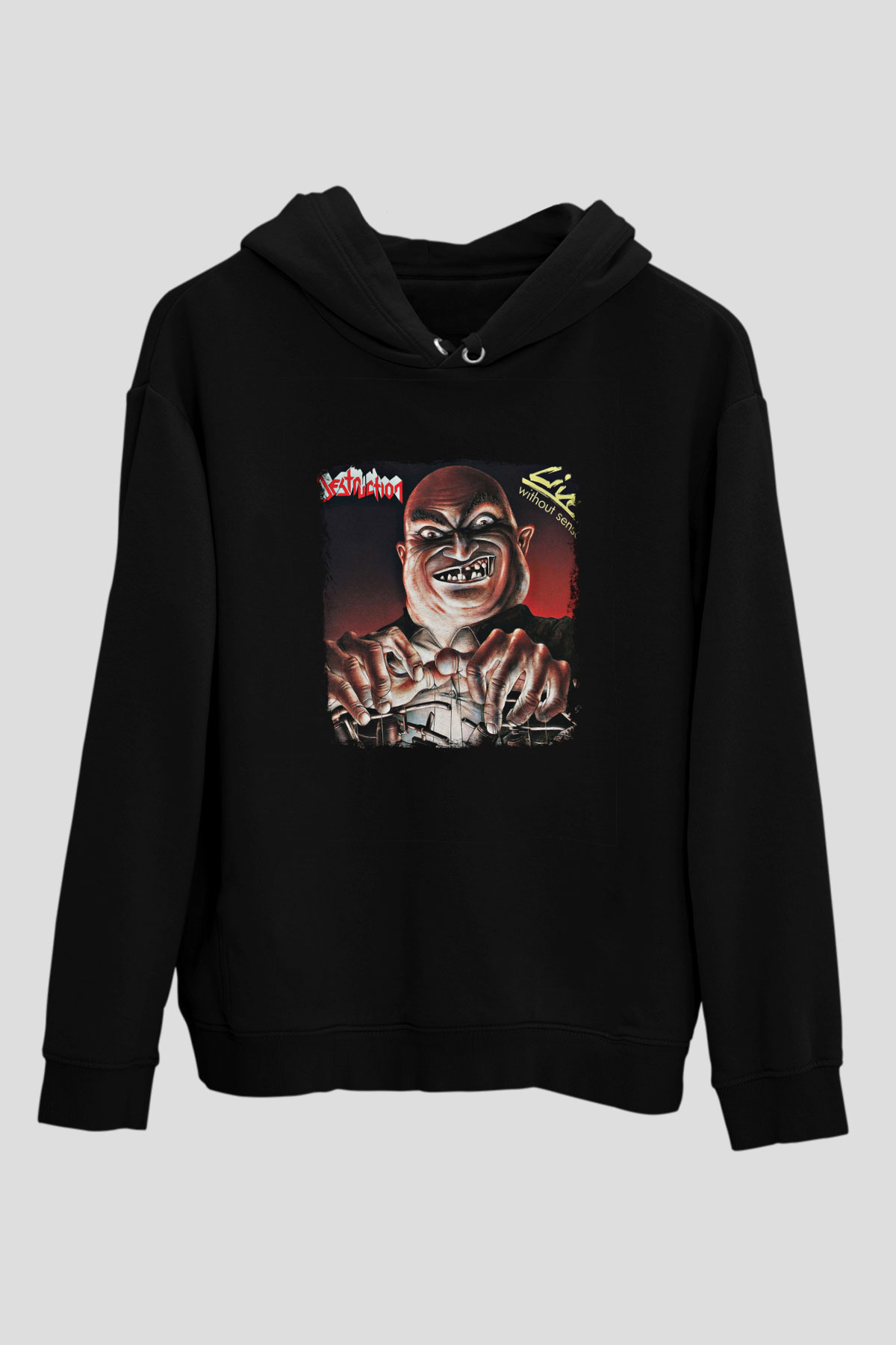 Destruction Baskılı Unisex Siyah Hoodie