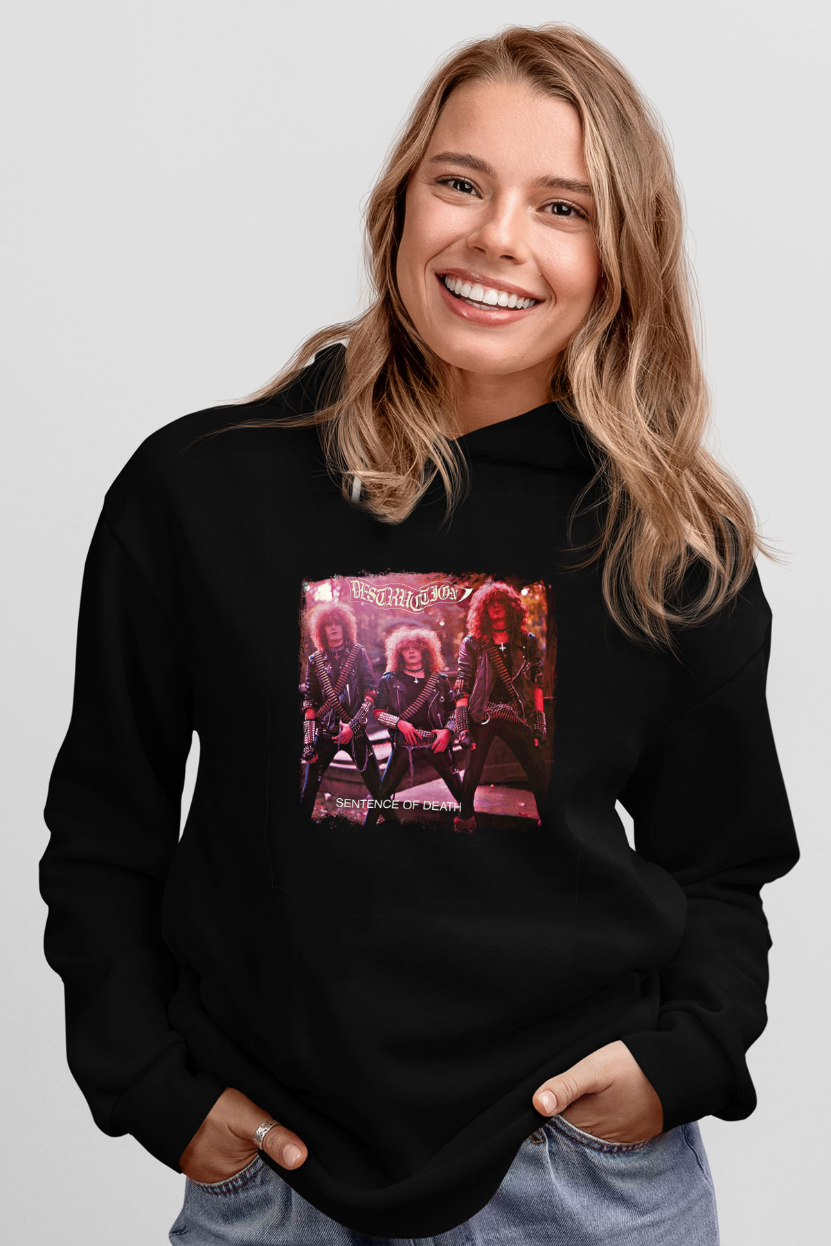 Destruction Baskılı Unisex Siyah Hoodie