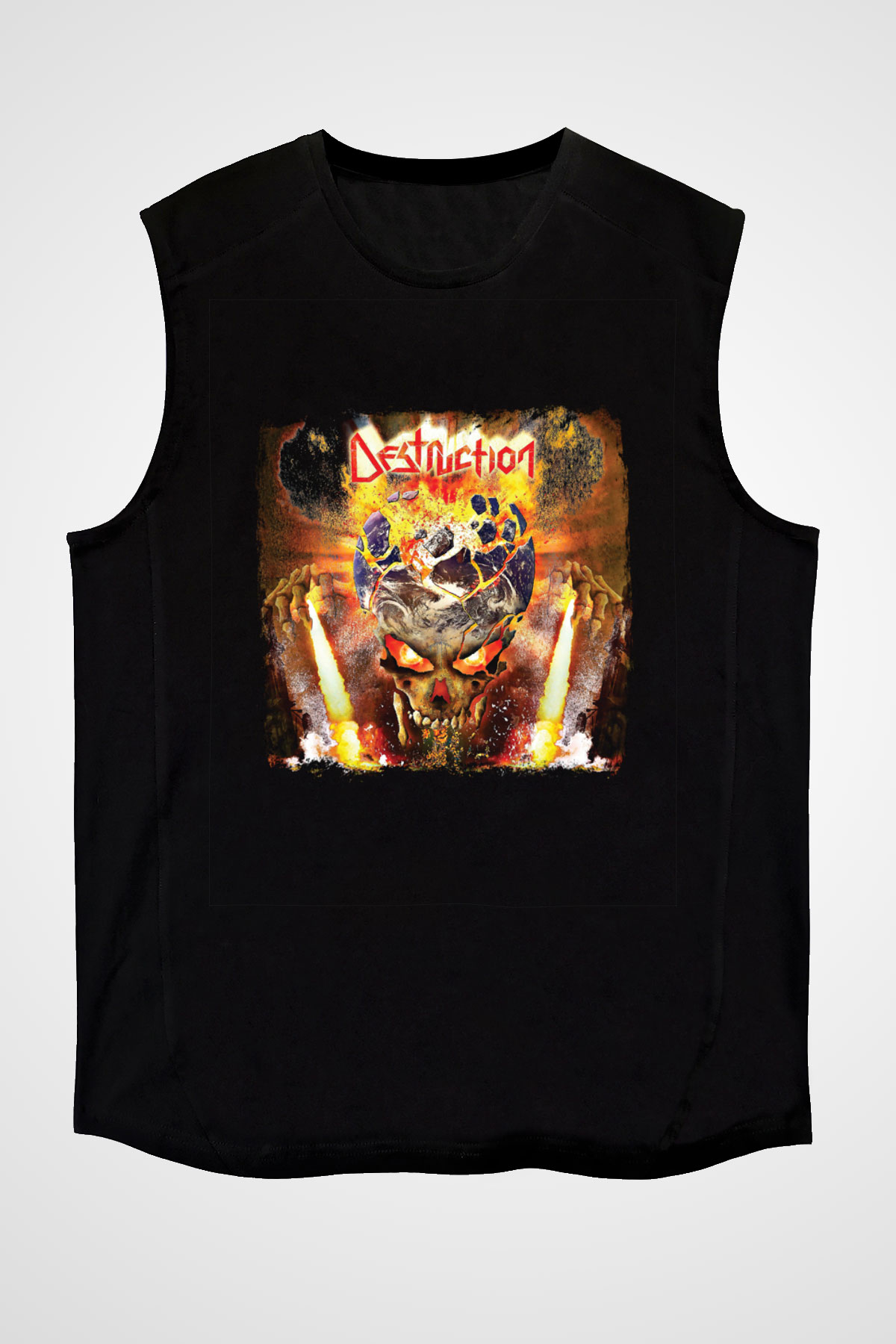 Destruction Baskılı Unisex Siyah Kolsuz Tişört