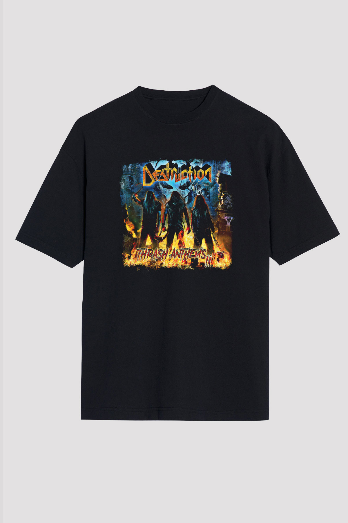 Destruction Baskılı Unisex Siyah Oversize Tişört