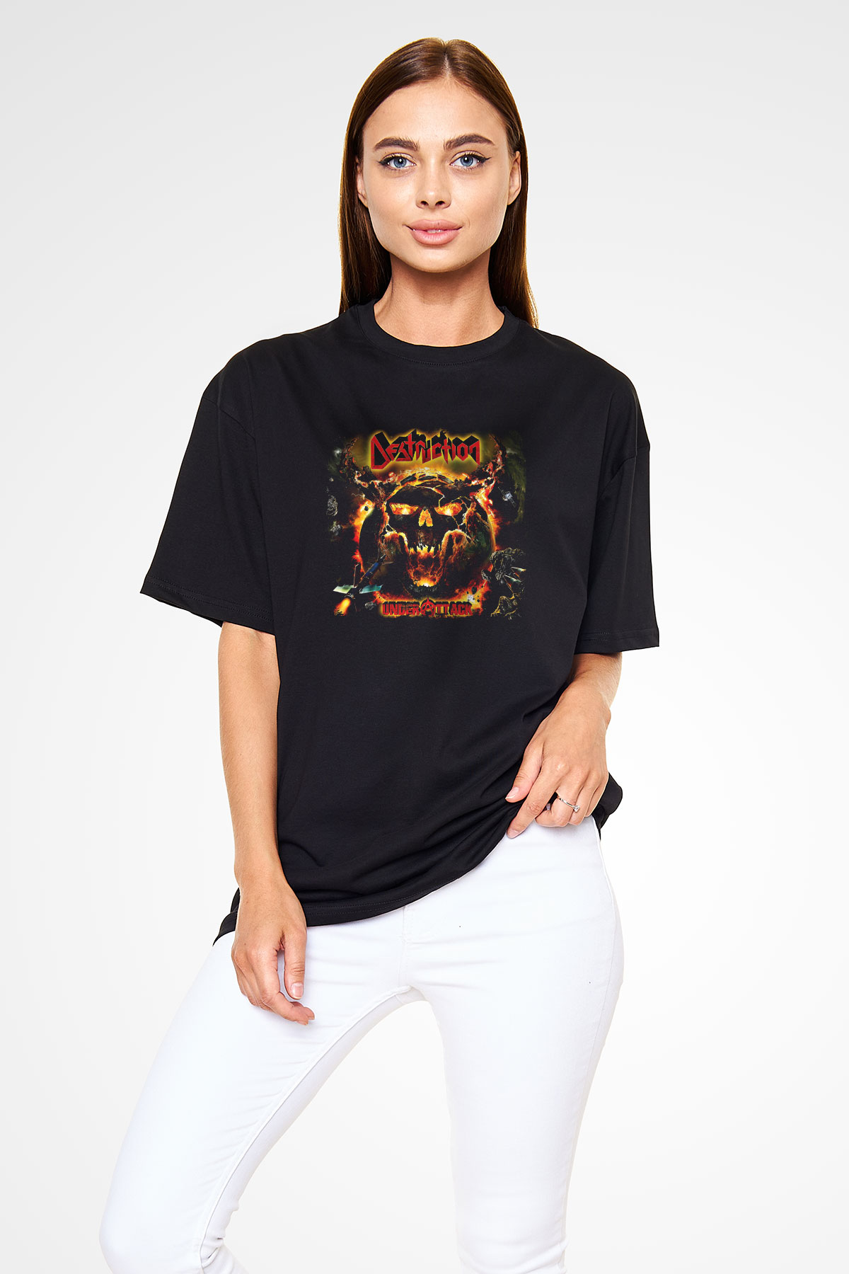Destruction Baskılı Unisex Siyah Oversize Tişört