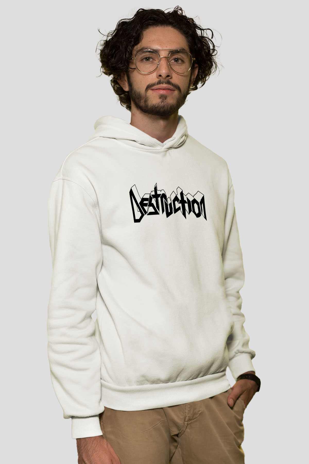 Destruction Beyaz Unisex Kapşonlu Sweatshirt