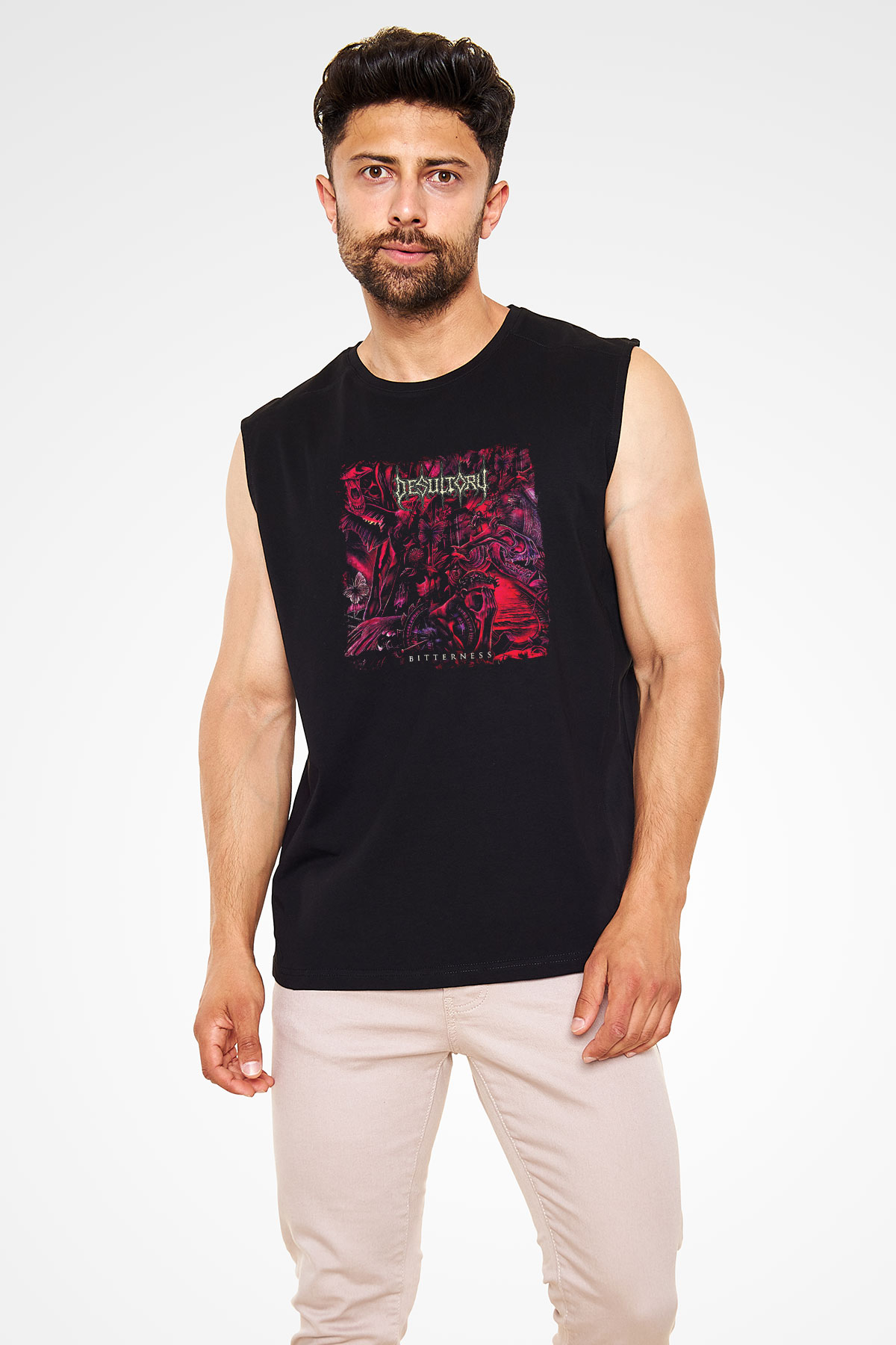 Desultory Baskılı Unisex Siyah Kolsuz Tişört