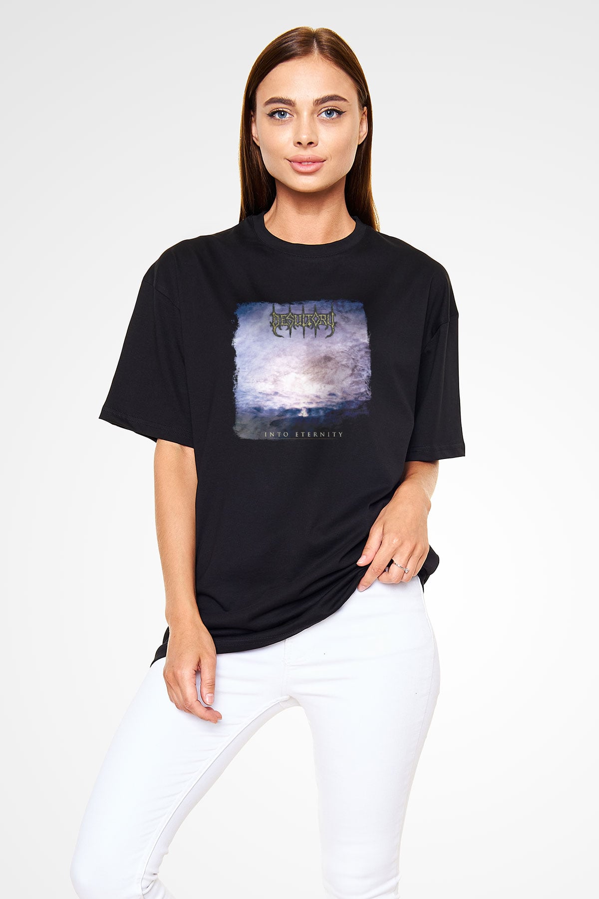 Desultory Baskılı Unisex Siyah Oversize Tişört