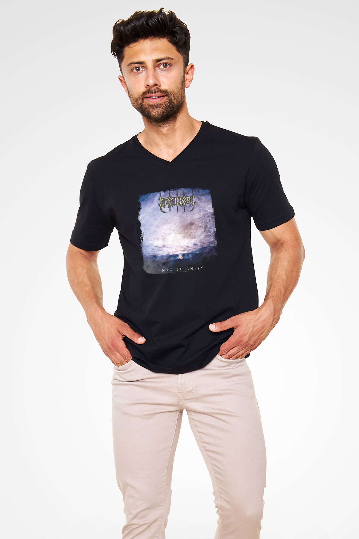 Desultory Baskılı Unisex Siyah V Yaka Tişört