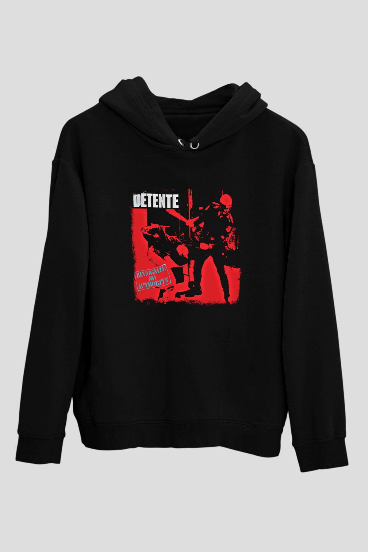 Detente Baskılı Unisex Siyah Hoodie