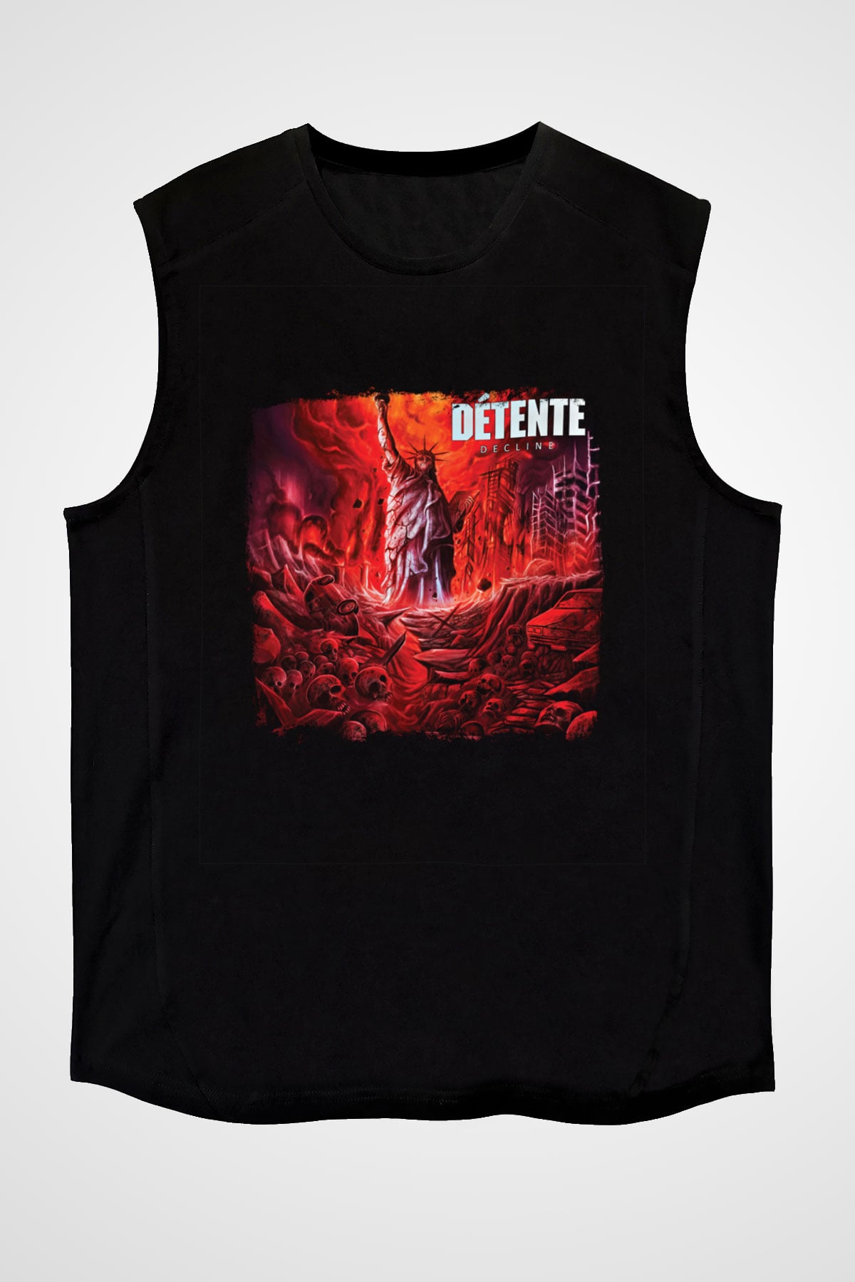 Detente Baskılı Unisex Siyah Kolsuz Tişört