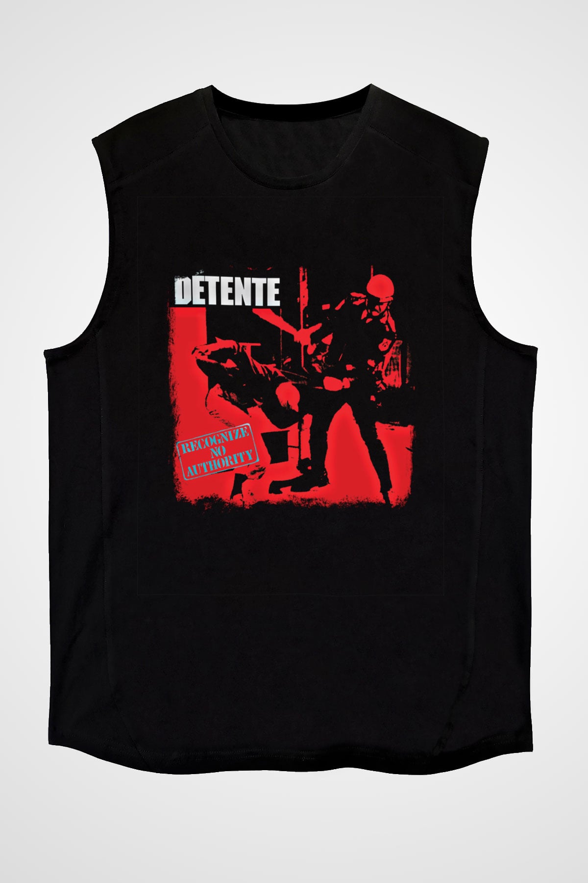 Detente Baskılı Unisex Siyah Kolsuz Tişört