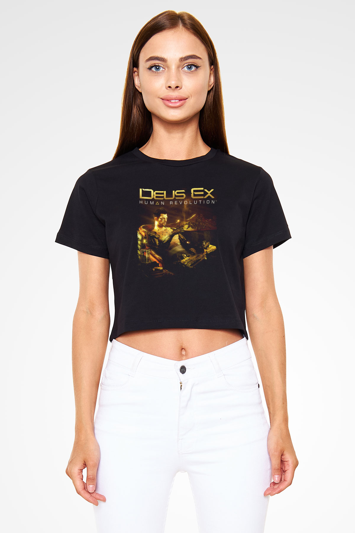 Deus Ex Siyah  Crop Top Tişört