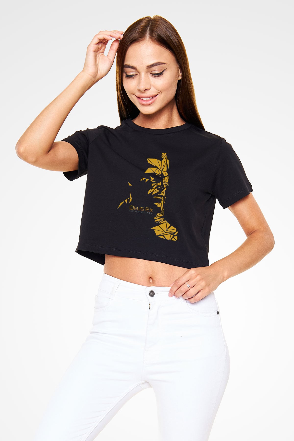 Deus Ex Siyah Crop Top Tişört
