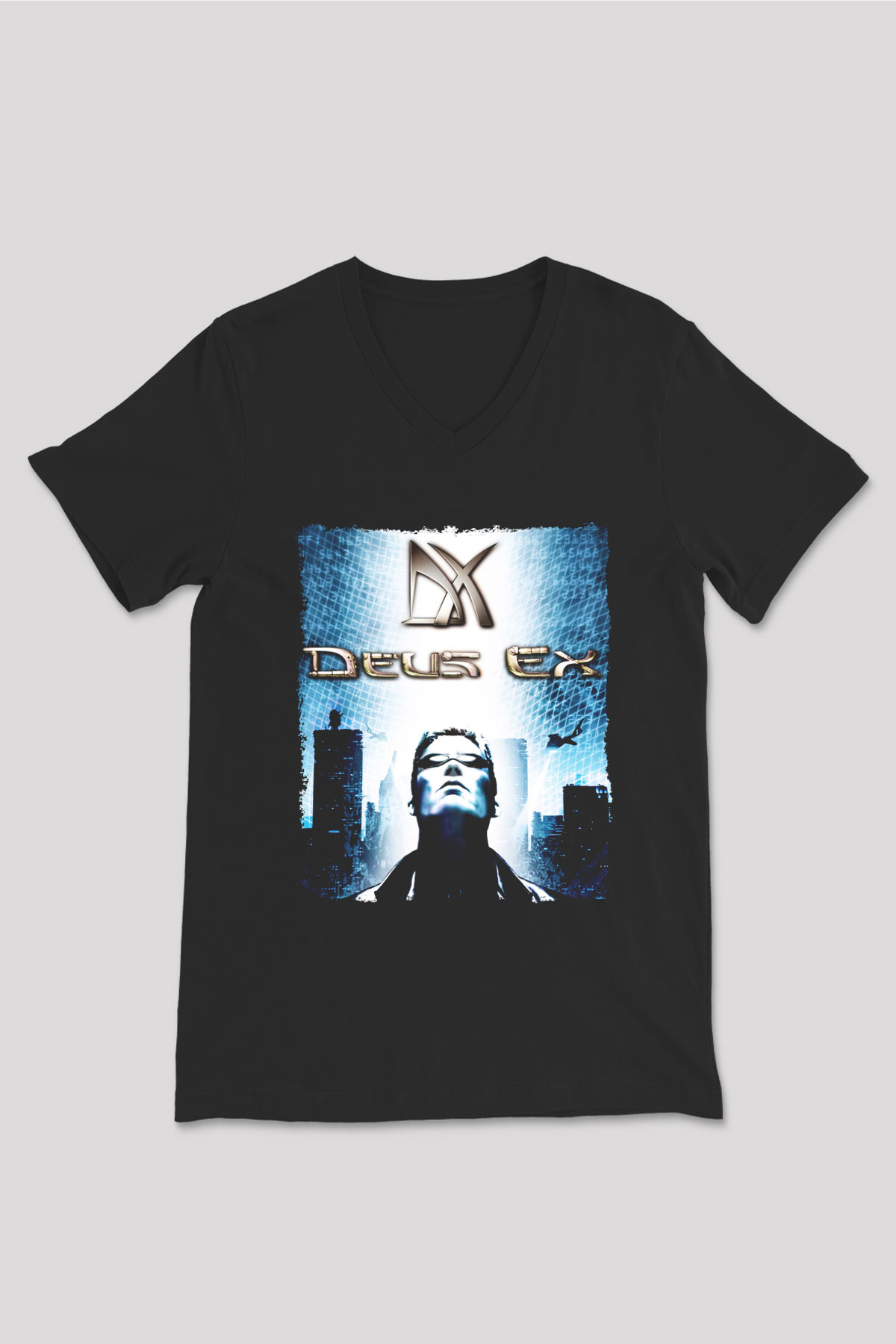 Deus Ex Siyah Unisex V Yaka Tişört