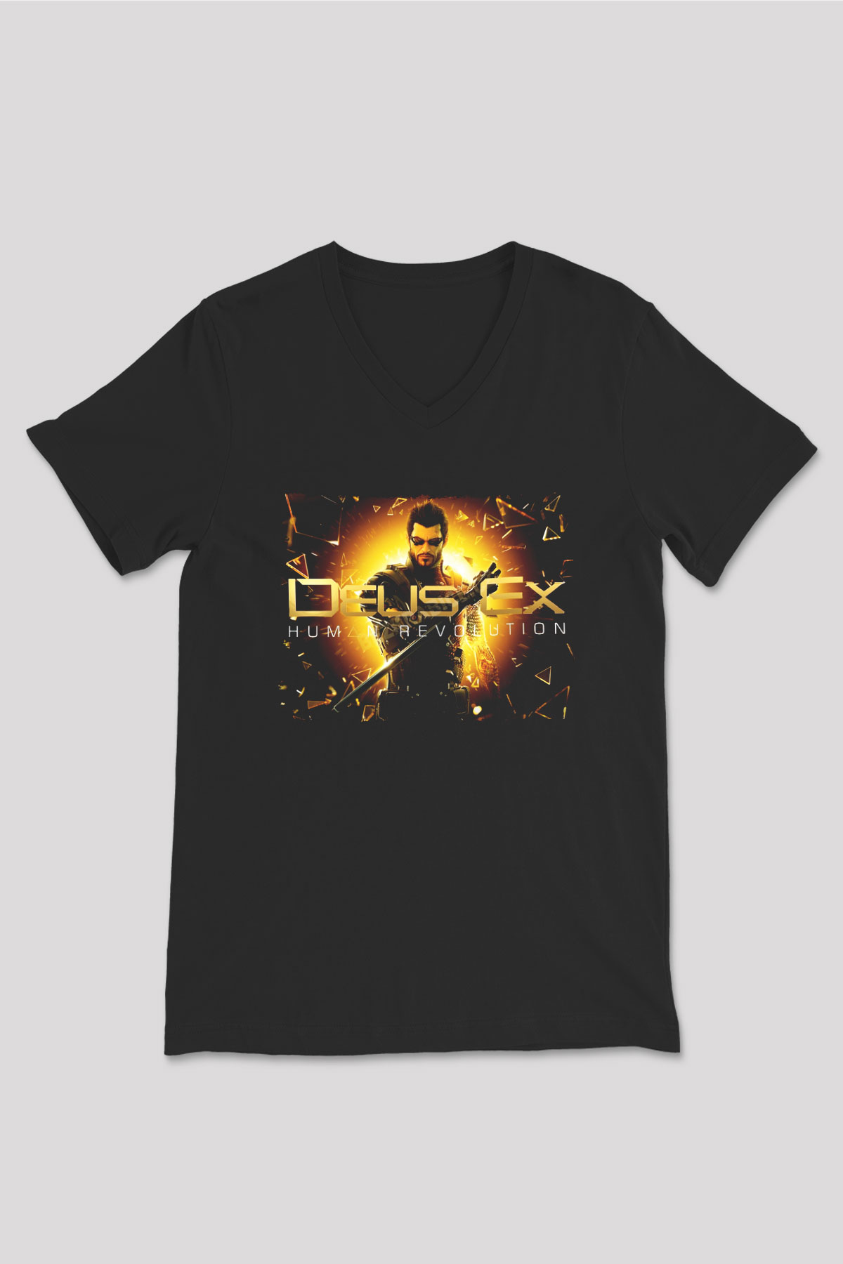 Deus Ex Siyah Unisex V Yaka Tişört
