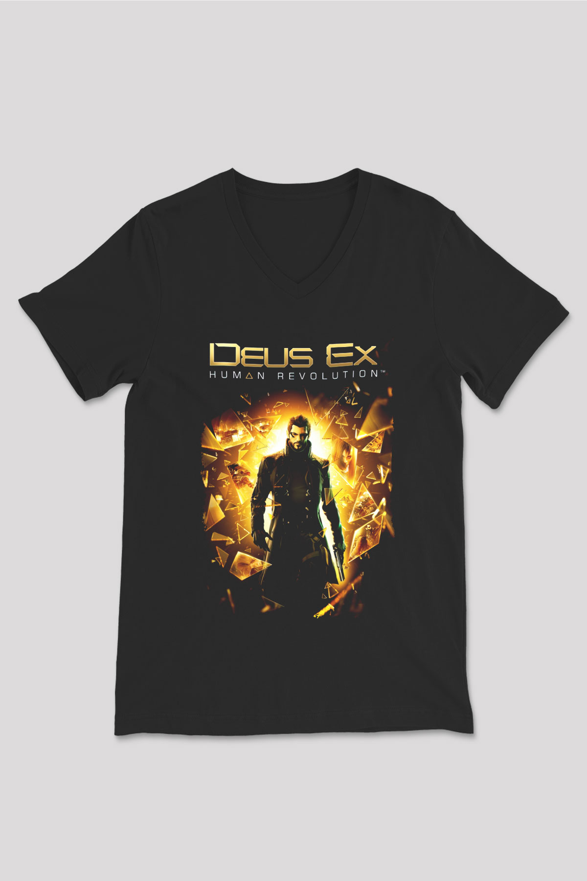 Deus Ex Siyah Unisex V Yaka Tişört