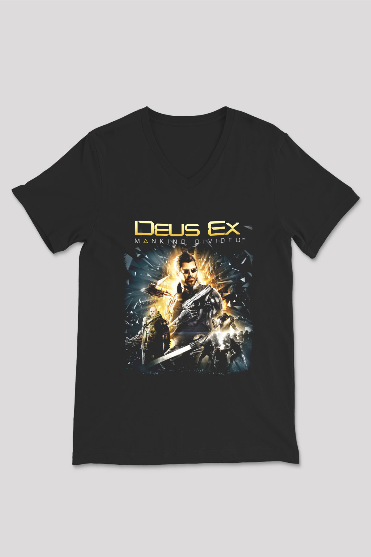 Deus Ex Siyah Unisex V Yaka Tişört