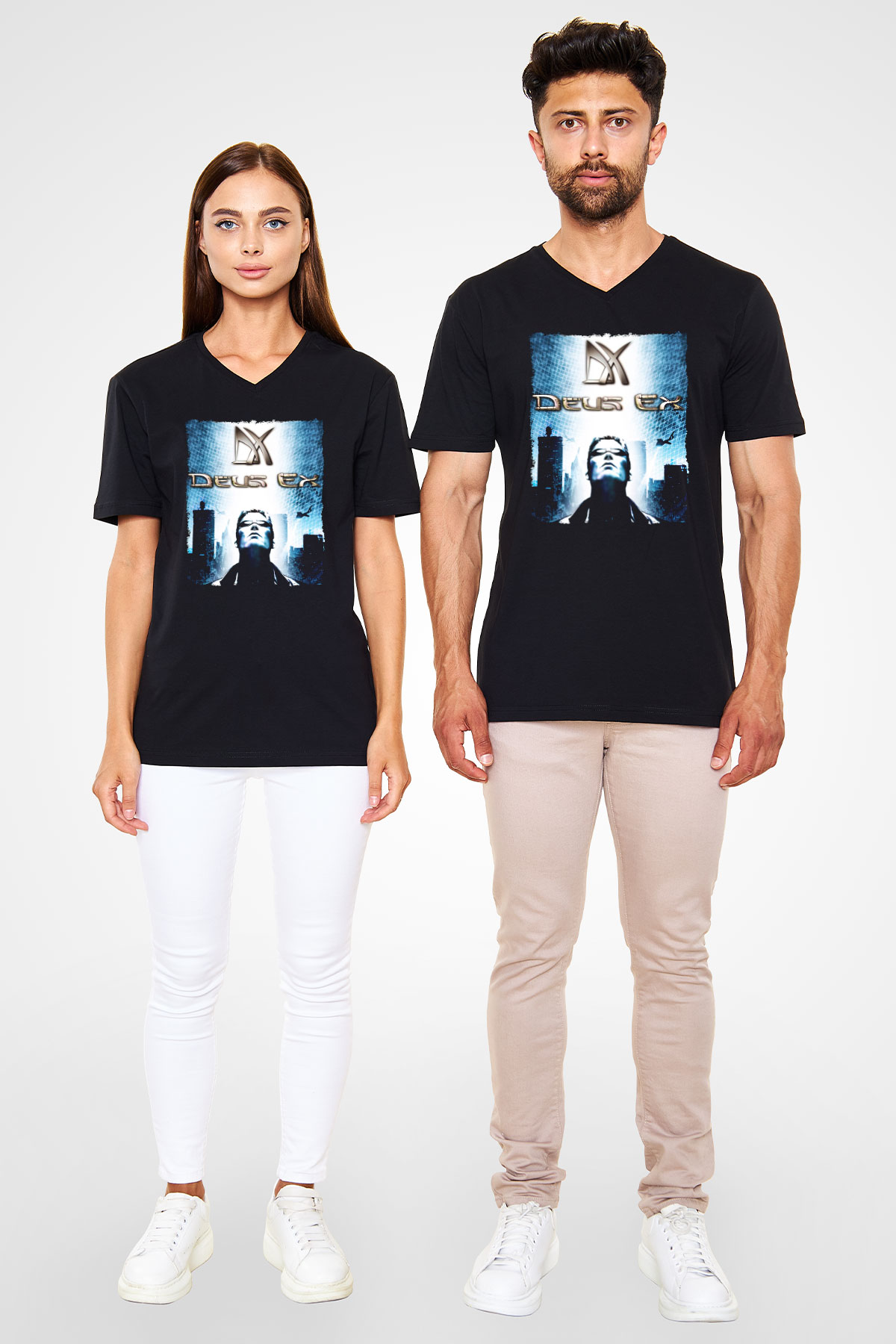 Deus Ex Siyah Unisex V Yaka Tişört