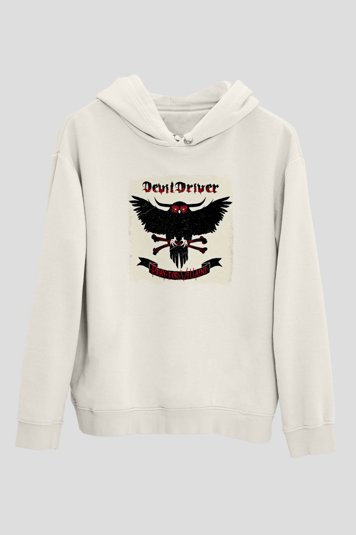 Devil Driver Baskılı Unisex Beyaz Hoodie