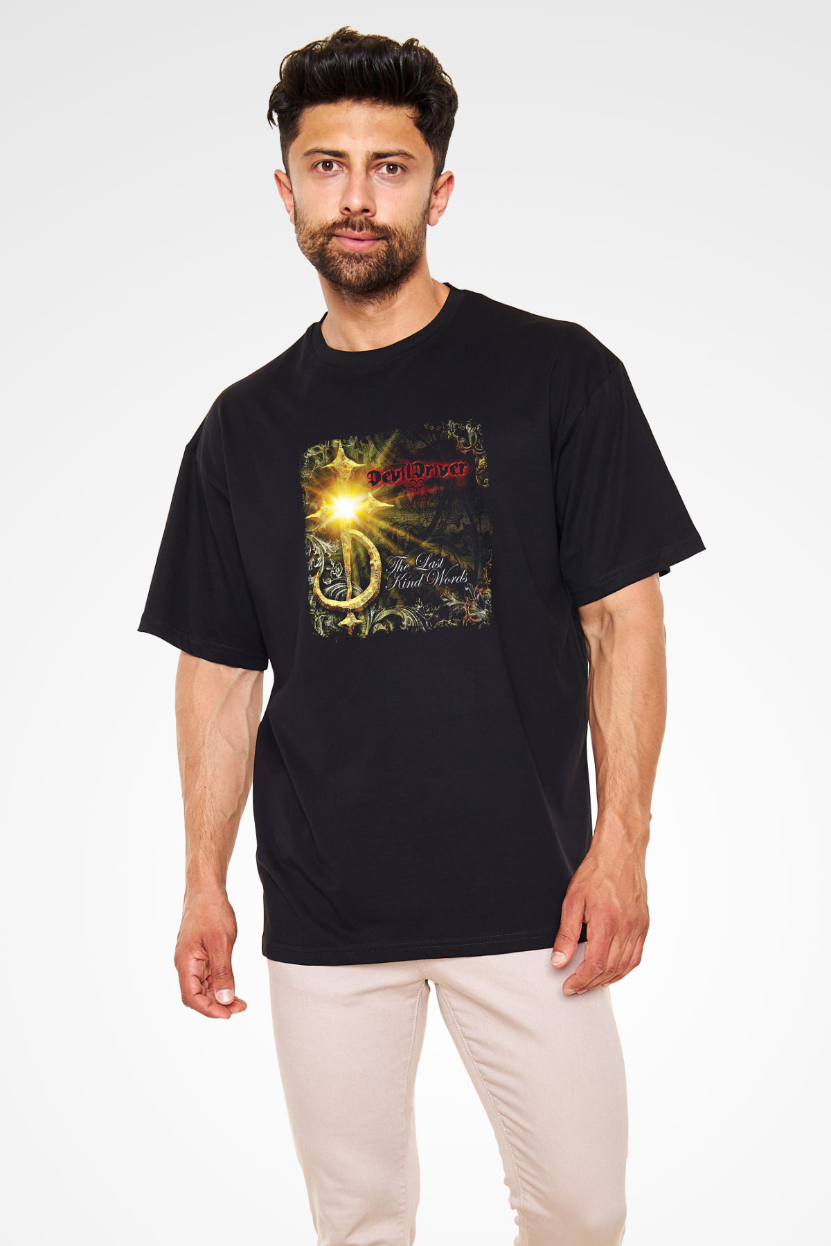 Devil Driver Baskılı Unisex Siyah Oversize Tişört