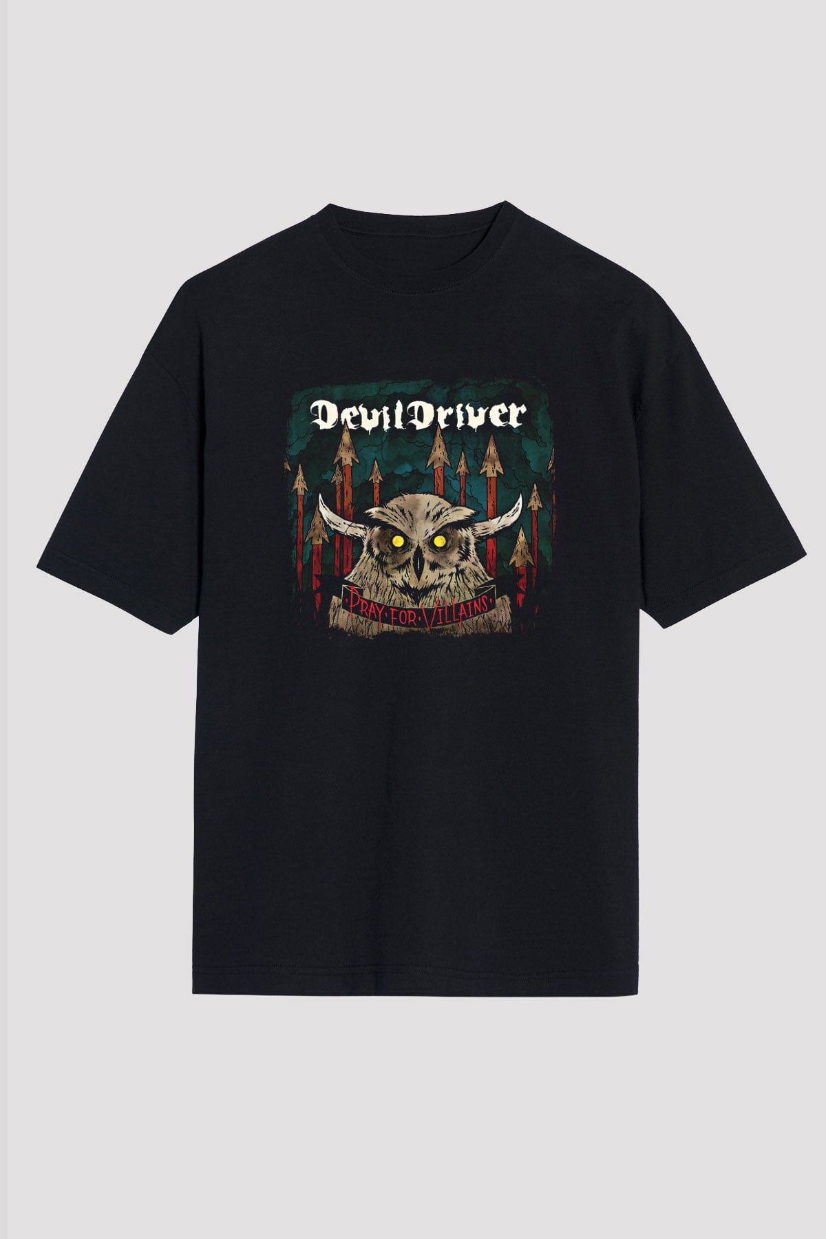 Devil Driver Baskılı Unisex Siyah Oversize Tişört